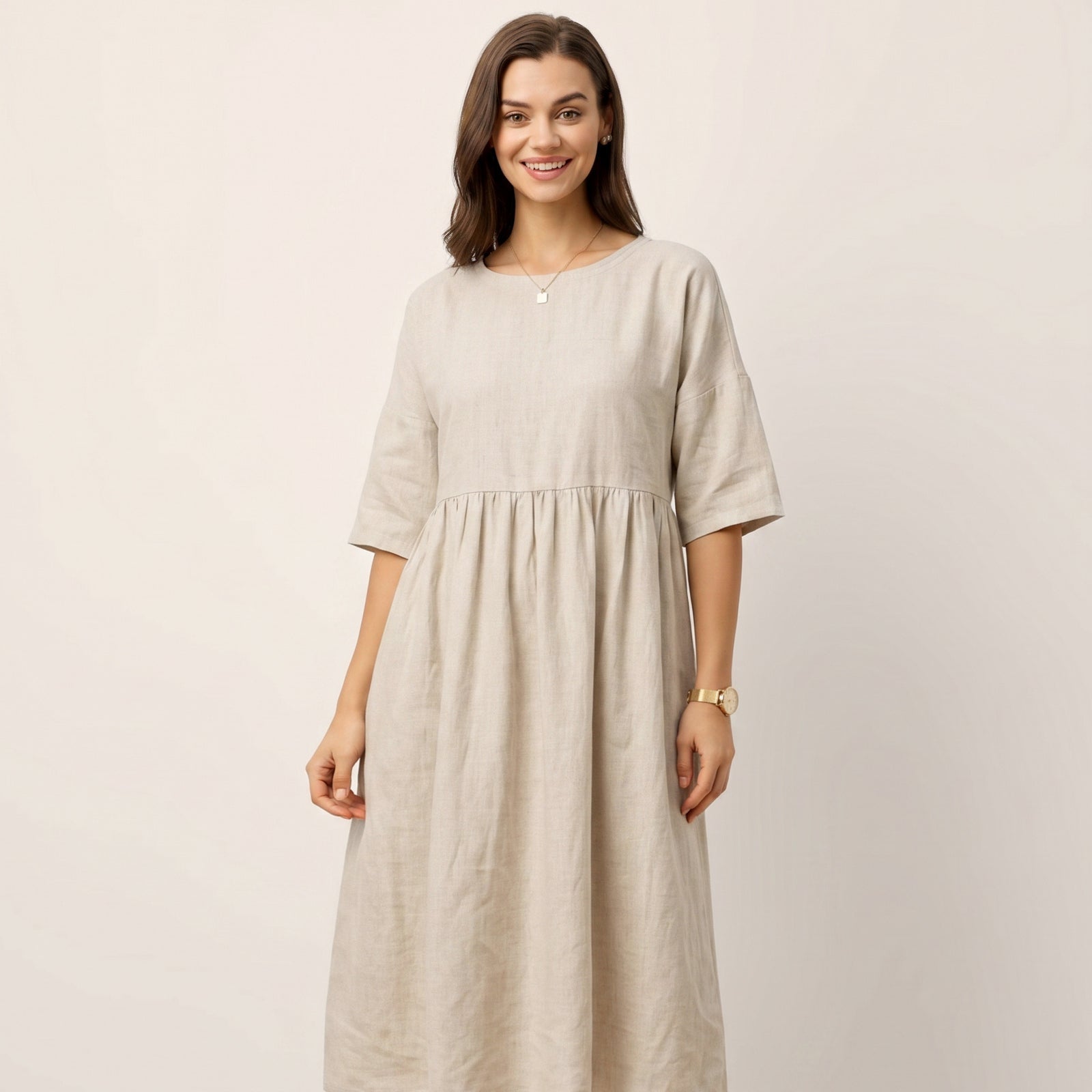 Linen A-Line Midi — Valencia