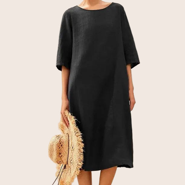 Linen Collarless Dress — Sofia