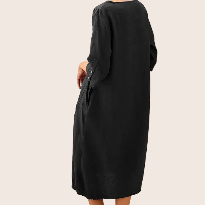 Linen Collarless Dress — Sofia