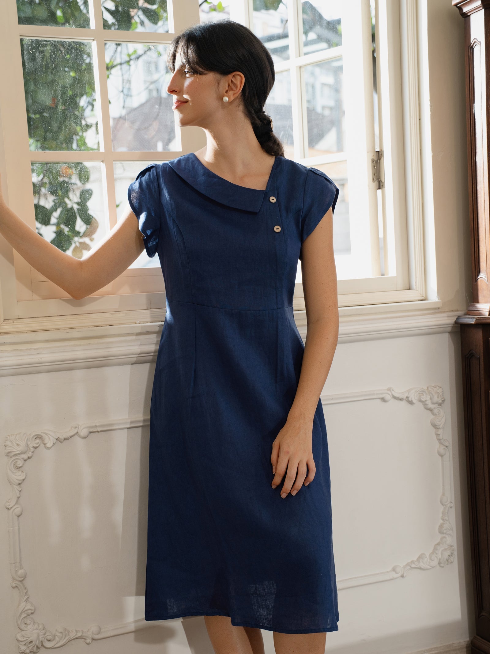 Linen Flutter Sleeve Dress — Fiona