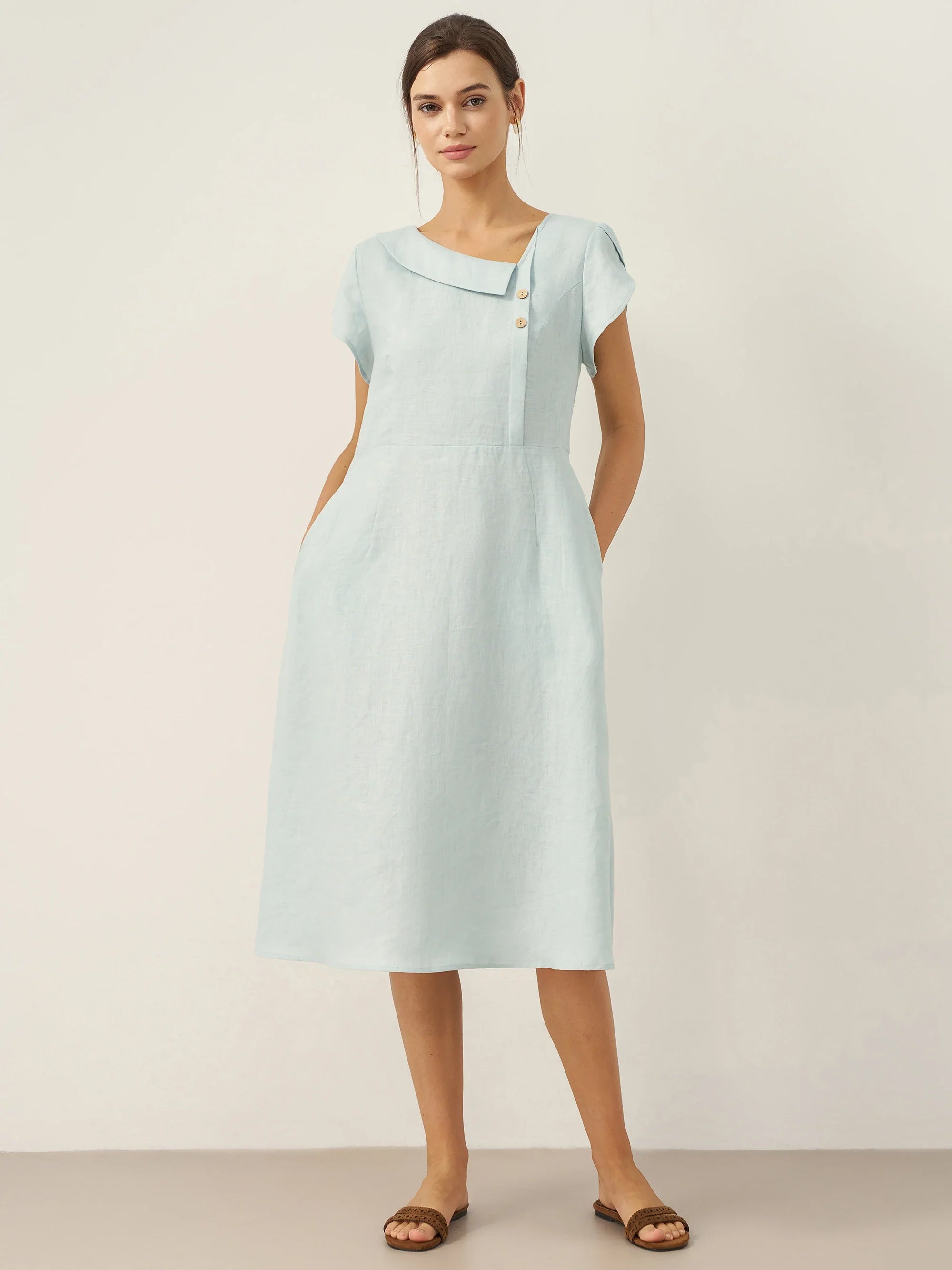 Linen Flutter Sleeve Dress — Fiona