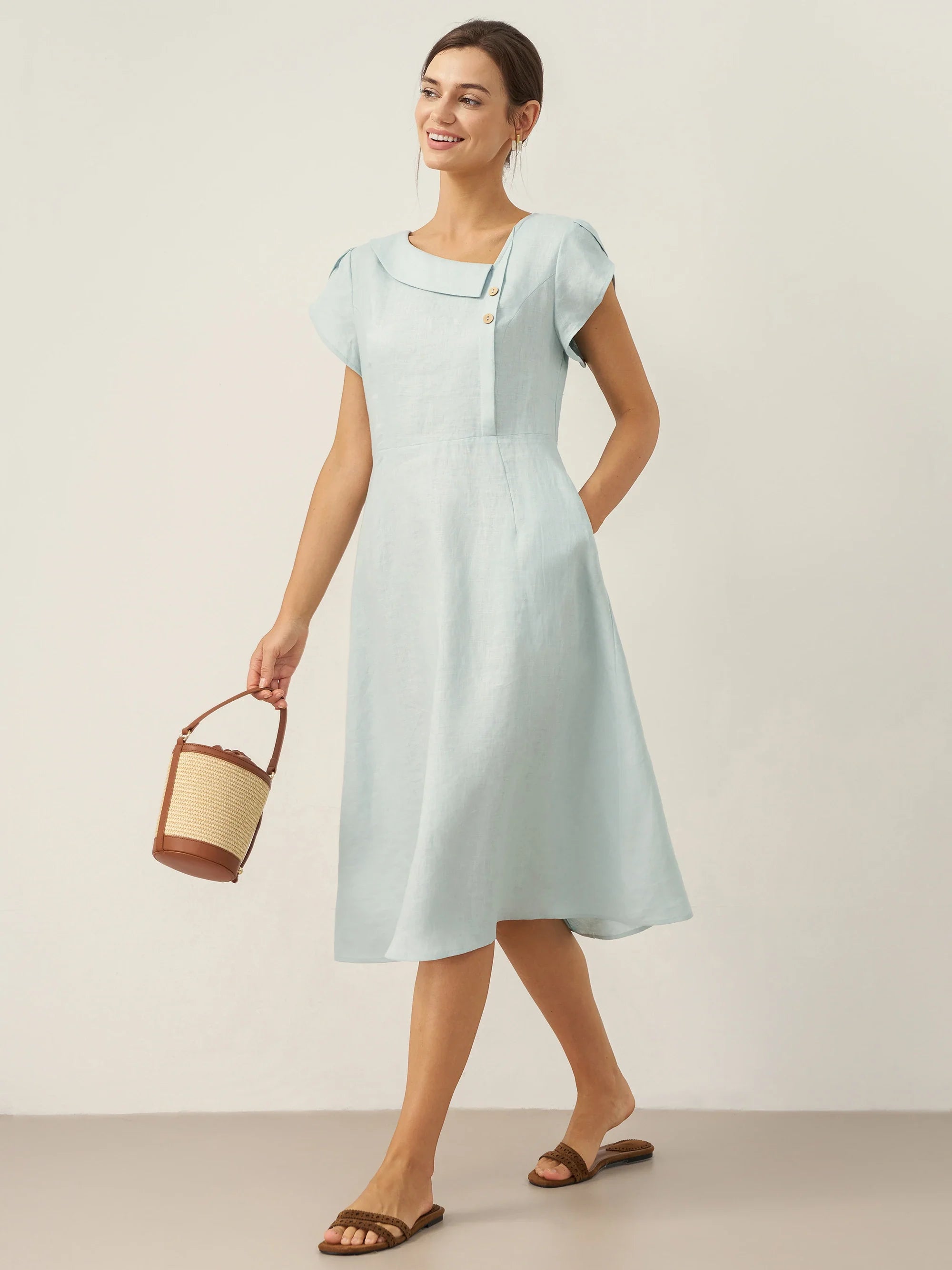 Linen Flutter Sleeve Dress — Fiona