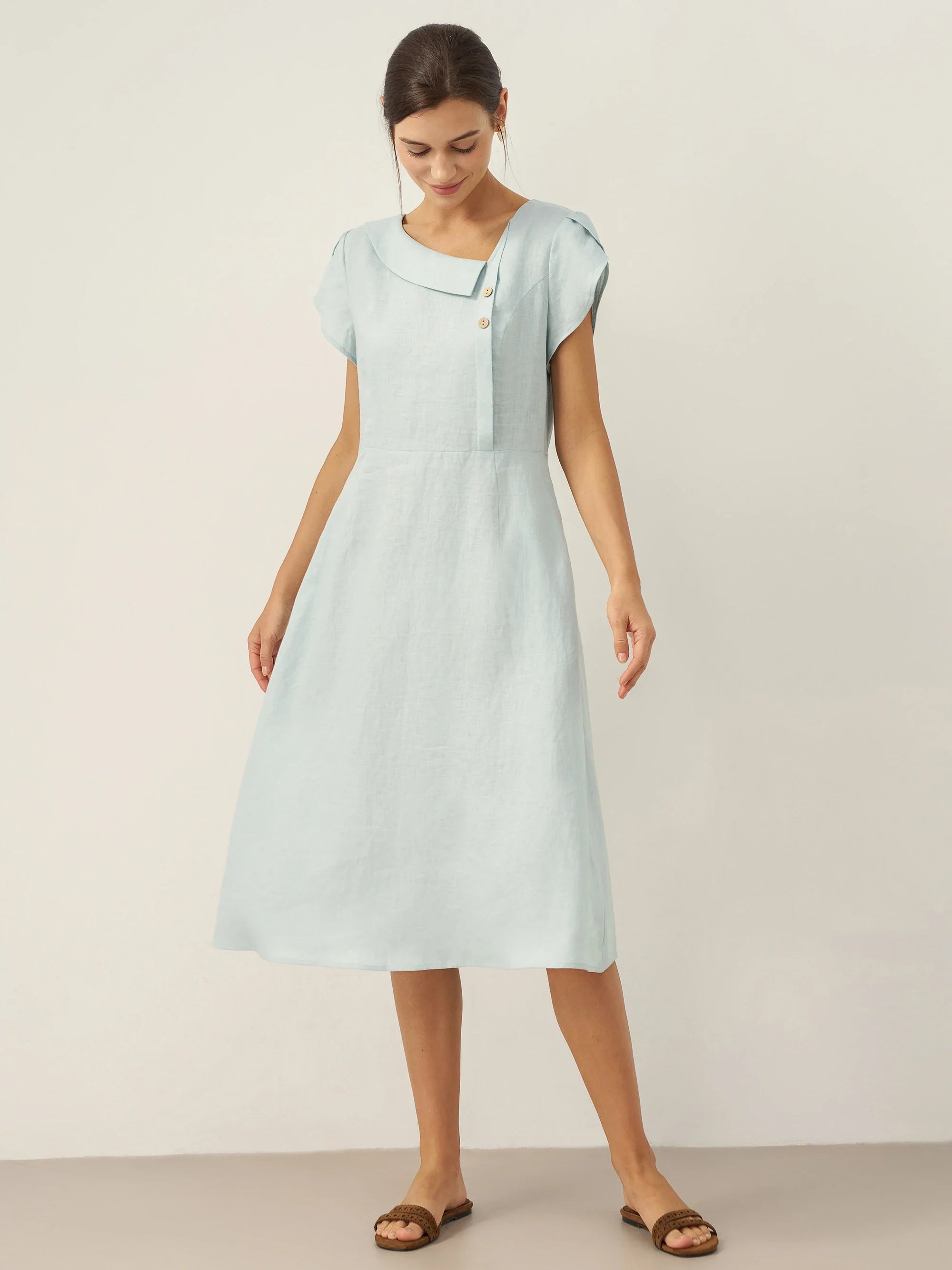 Linen Flutter Sleeve Dress — Fiona