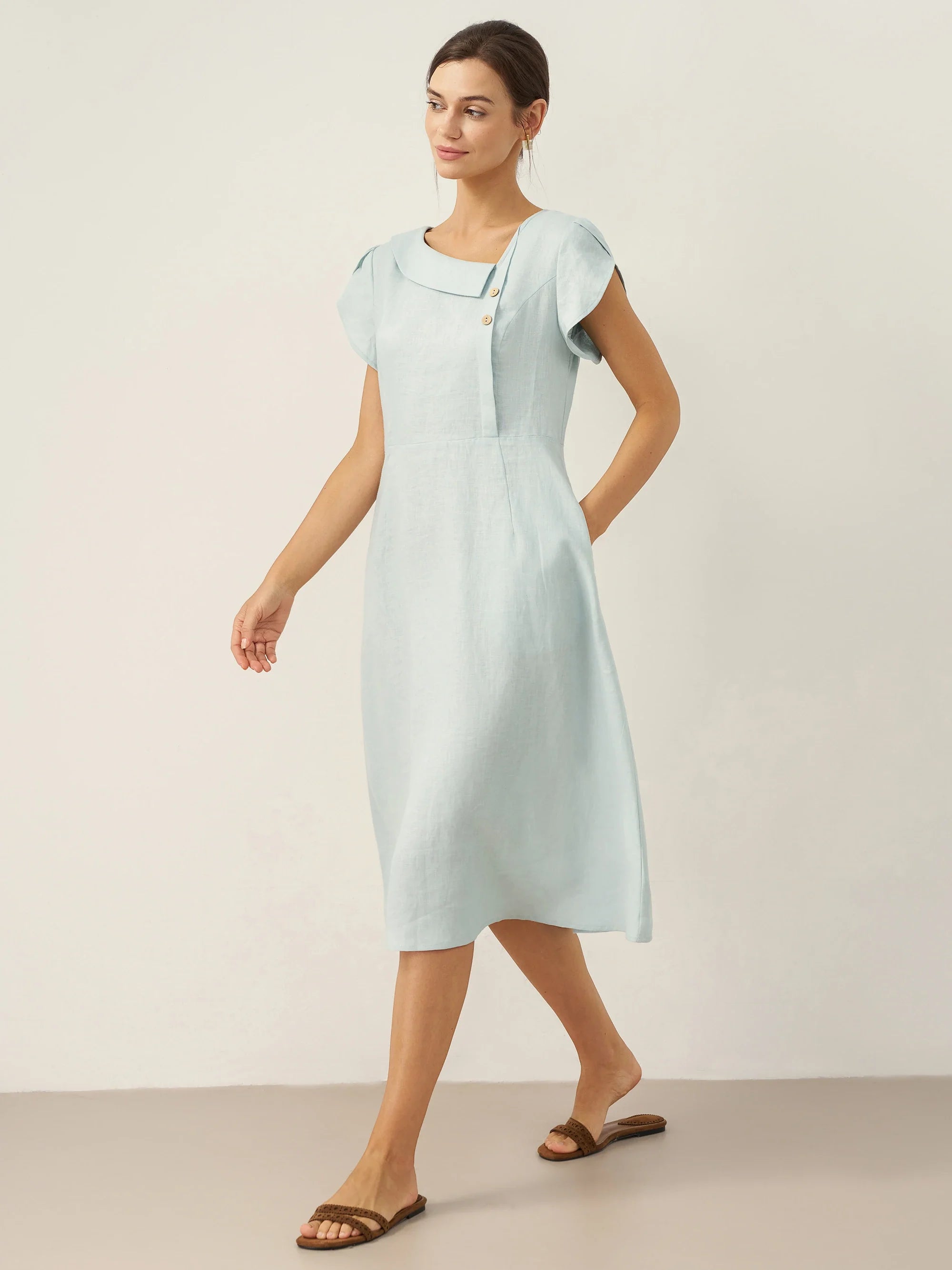 Linen Flutter Sleeve Dress — Fiona