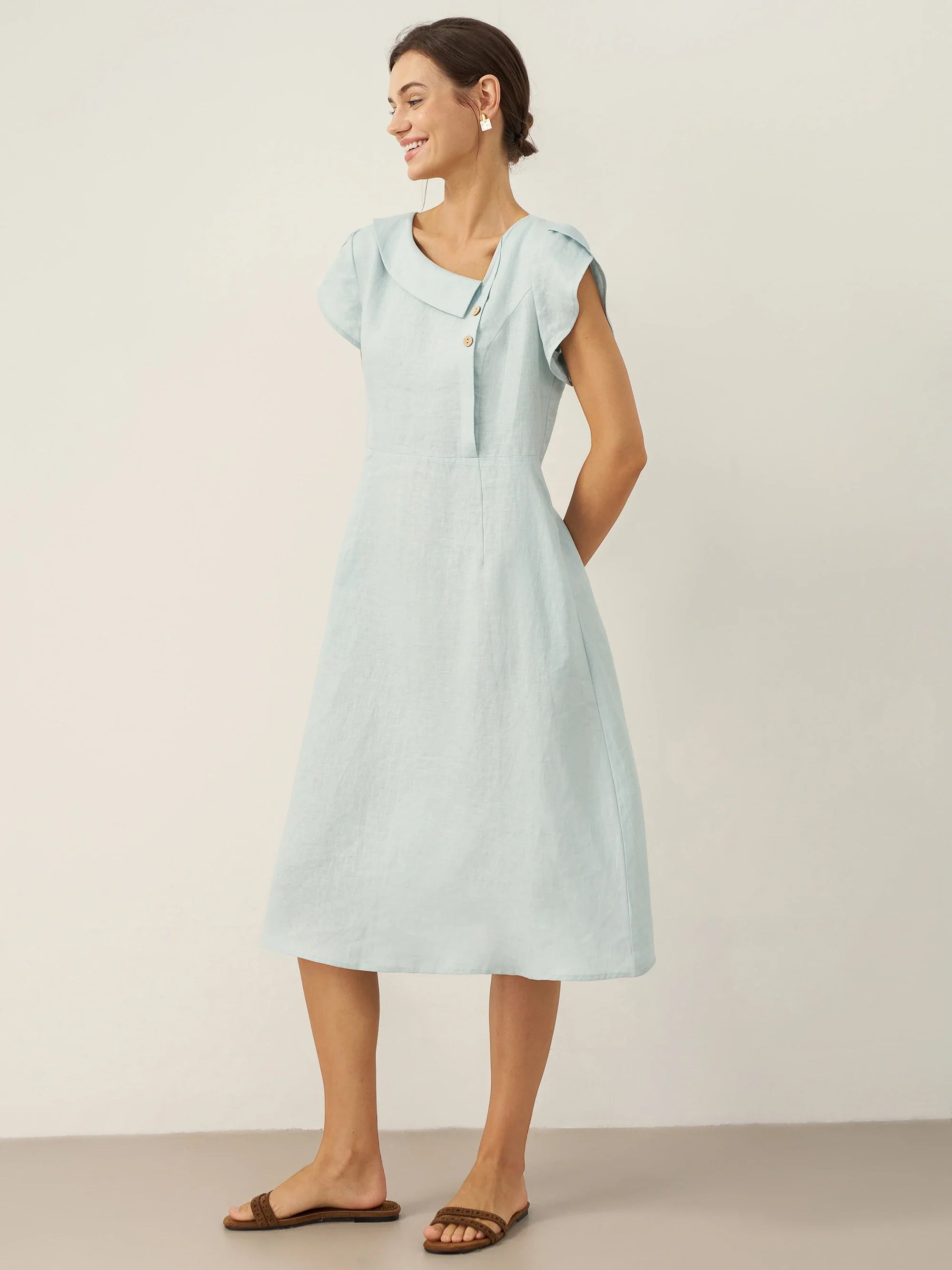 Linen Flutter Sleeve Dress — Fiona
