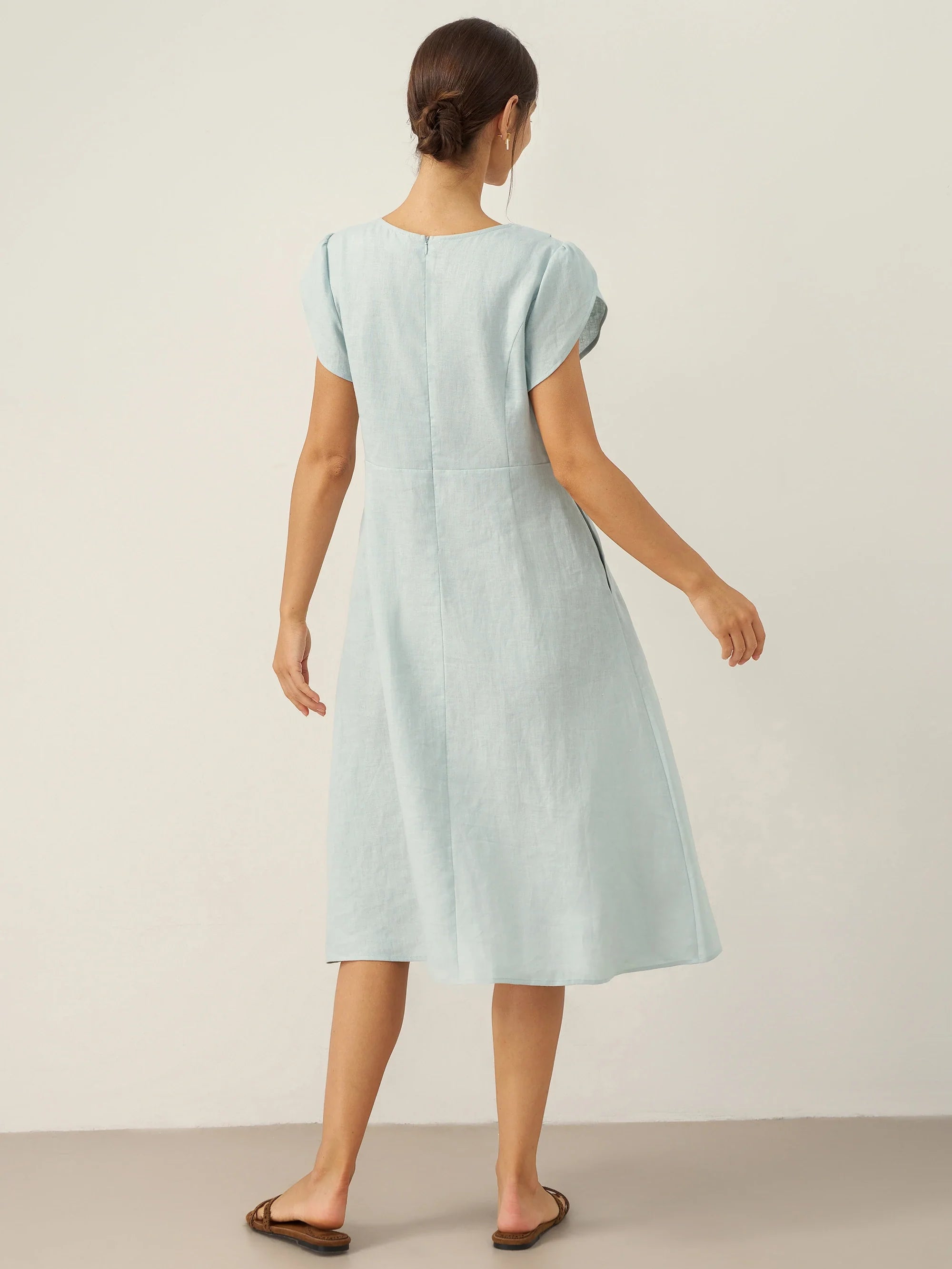 Linen Flutter Sleeve Dress — Fiona