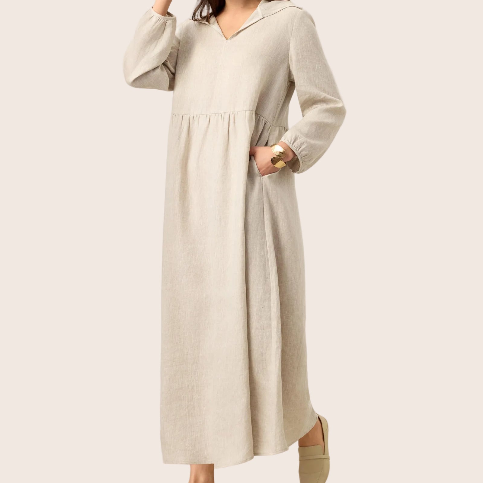 Linen Hooded Caftan Dress — Linette