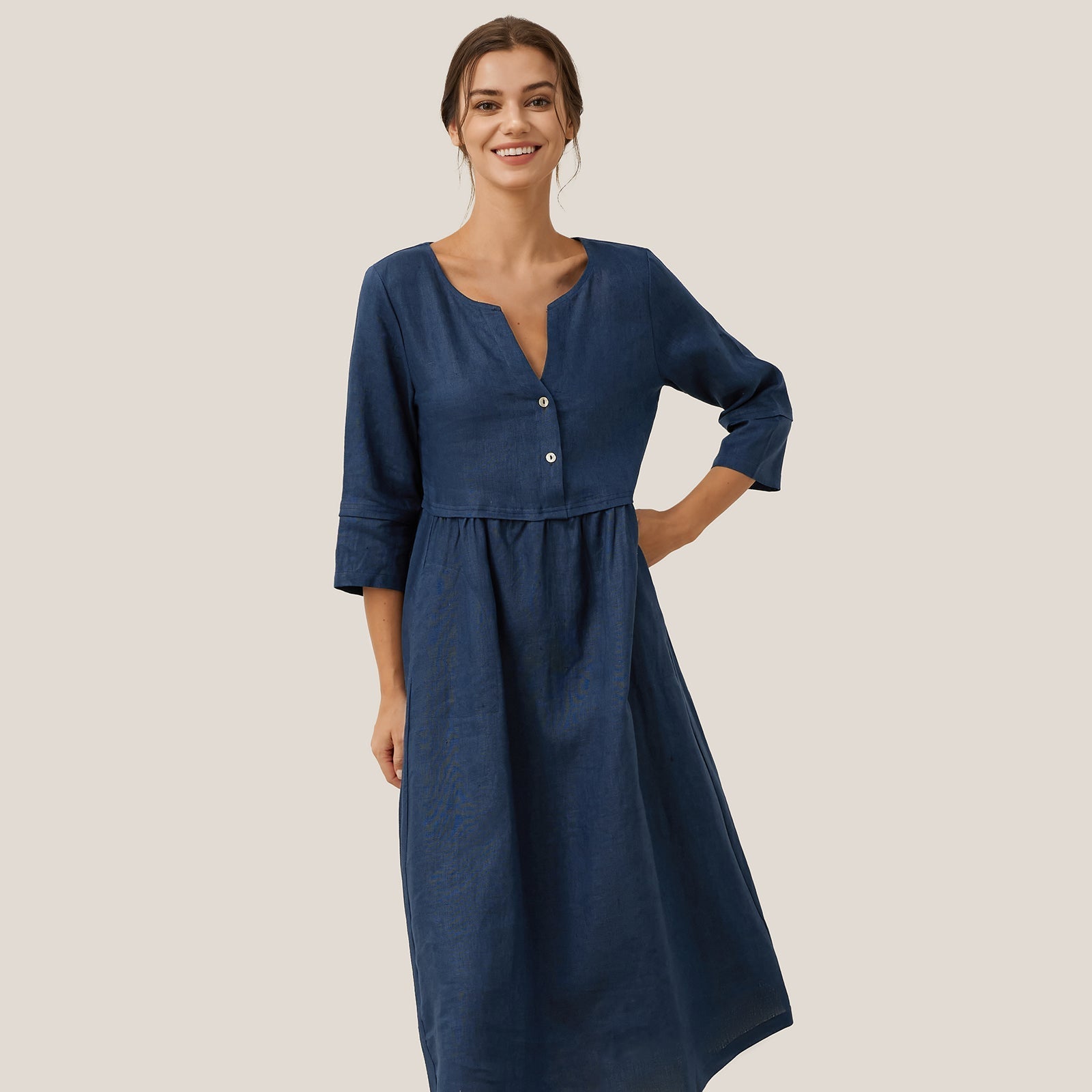 Linen Button Waist Dress — Luna