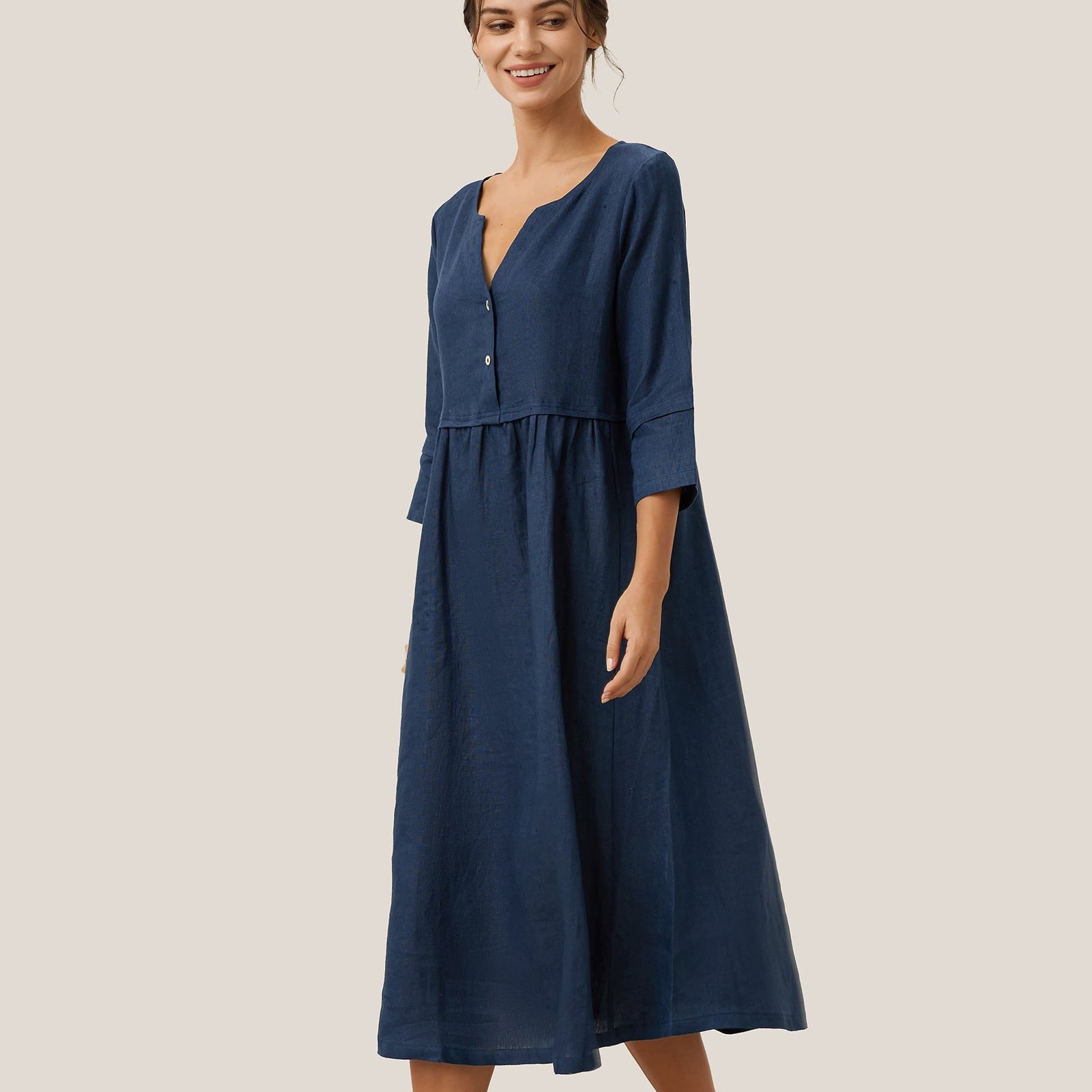Linen Button Waist Dress — Luna