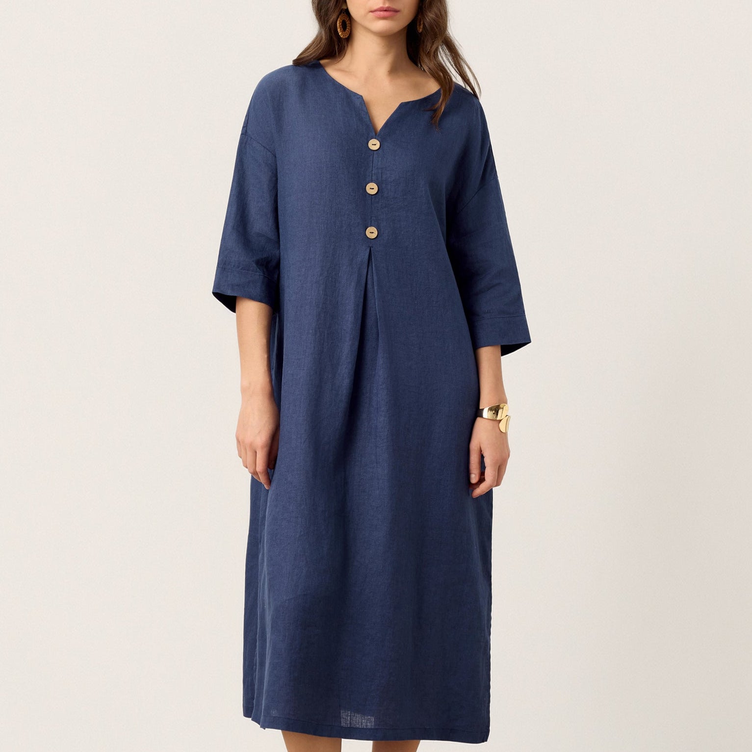 Linen Notch Neck Dress — Matilde