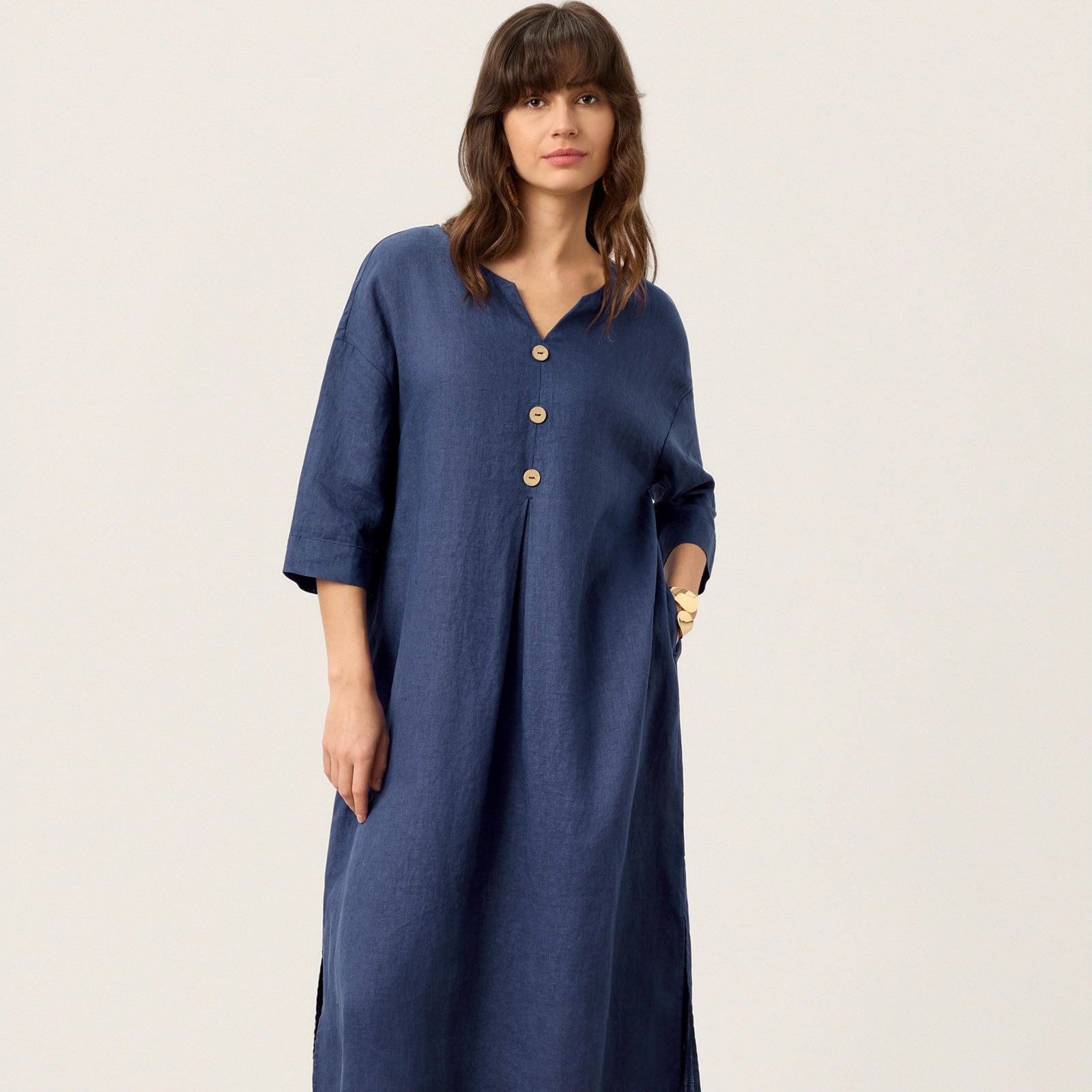 Linen Notch Neck Dress — Matilde