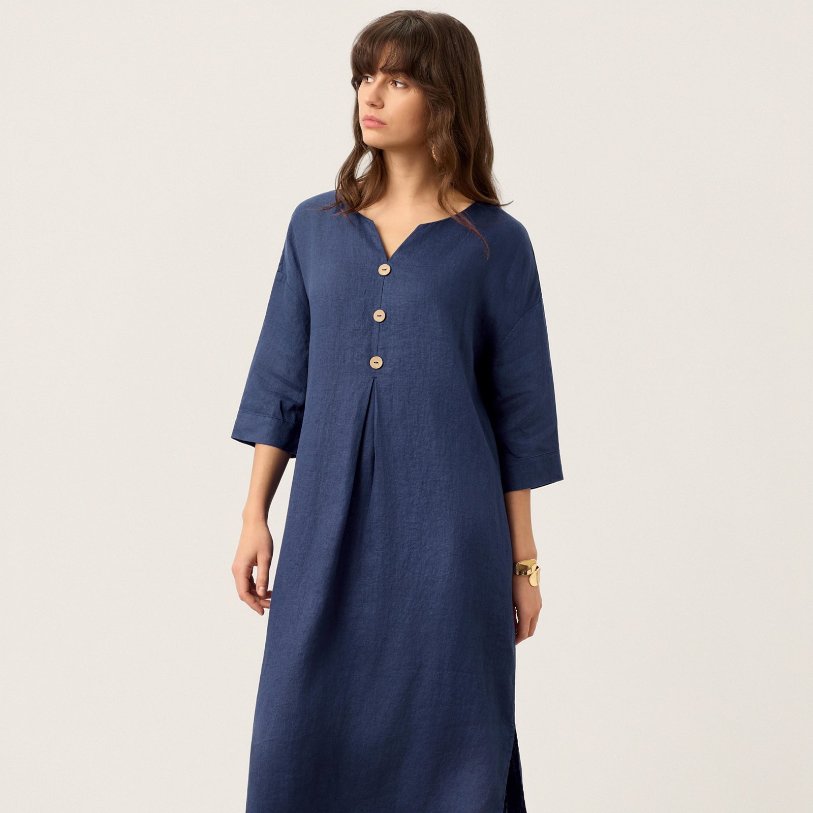 Linen Notch Neck Dress — Matilde