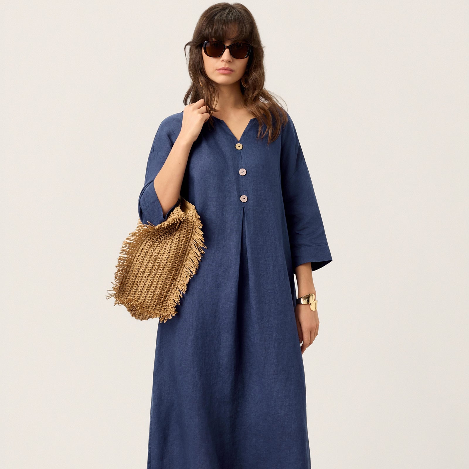Linen Notch Neck Dress — Matilde