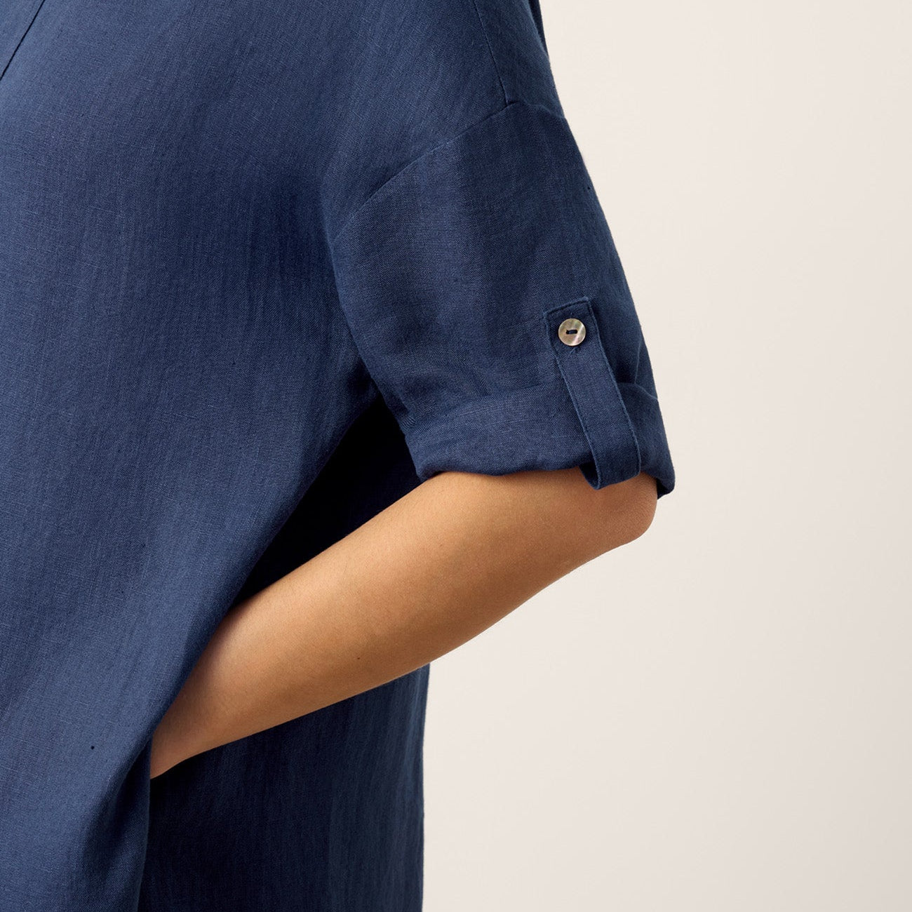 Linen Roll-Up Sleeve Dress — Maribel