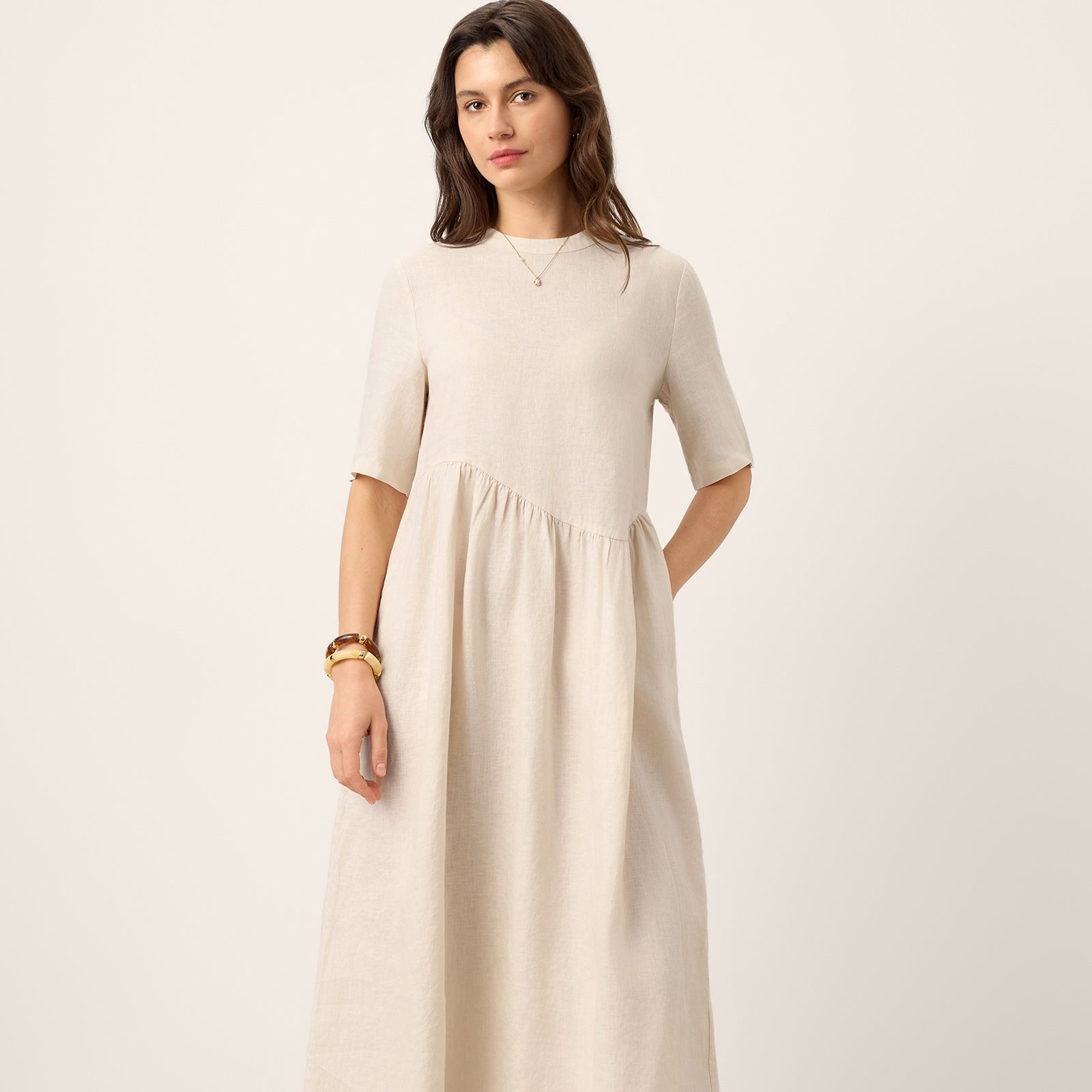 Linen Arch-Seam Fluid Midi — Eudora