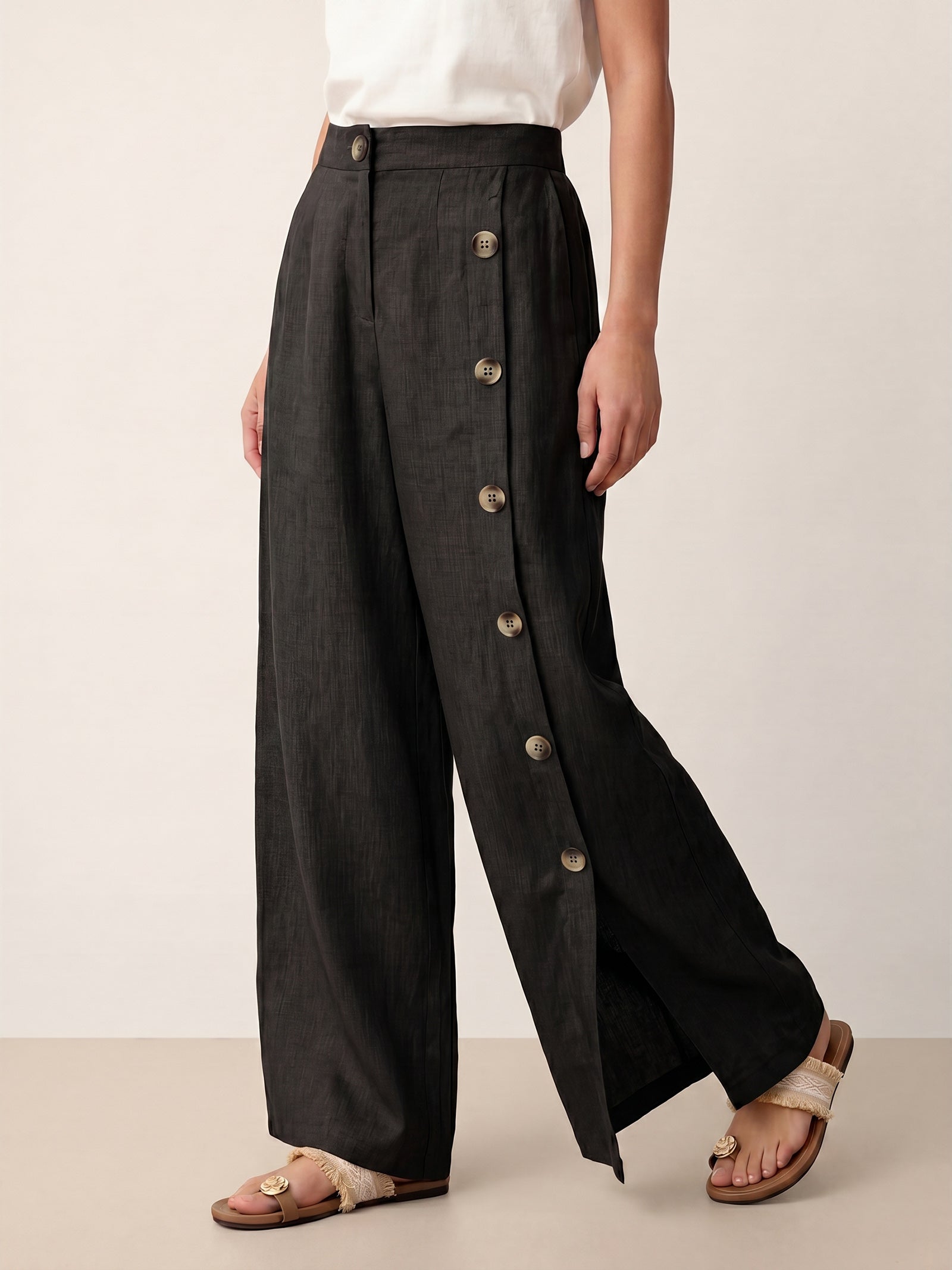 Fashionista Heaven Linen Slit-Hem Pants — Anaïs