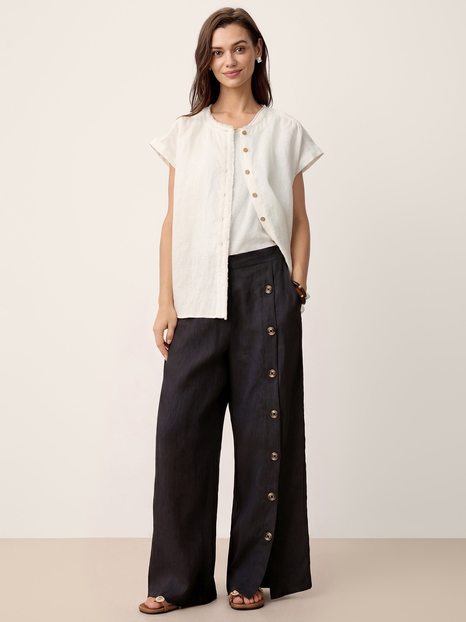 Fashionista Heaven Linen Slit-Hem Pants — Anaïs