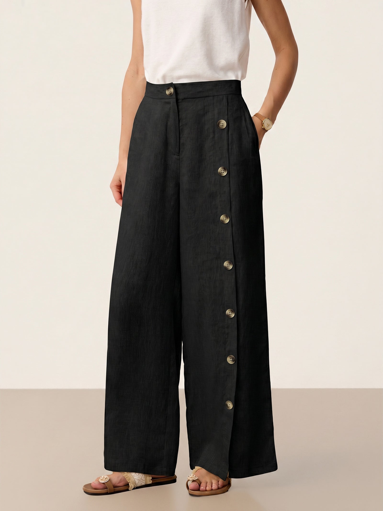 Fashionista Heaven Linen Slit-Hem Pants — Anaïs