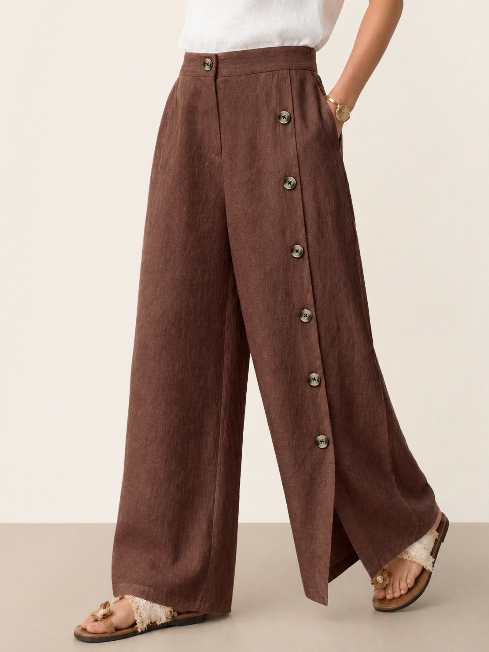 Fashionista Heaven Linen Slit-Hem Pants — Anaïs