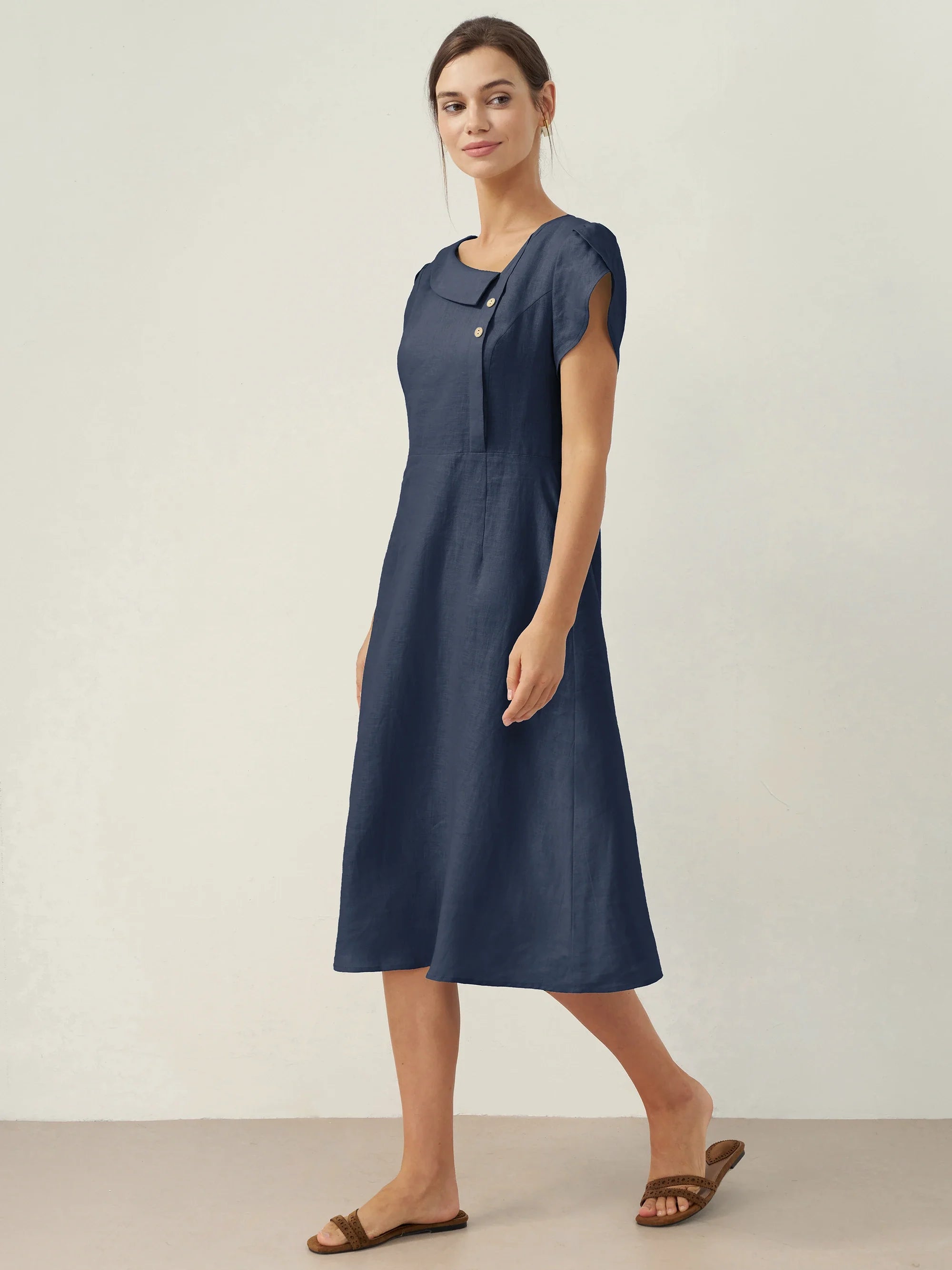 Linen Flutter Sleeve Dress — Fiona