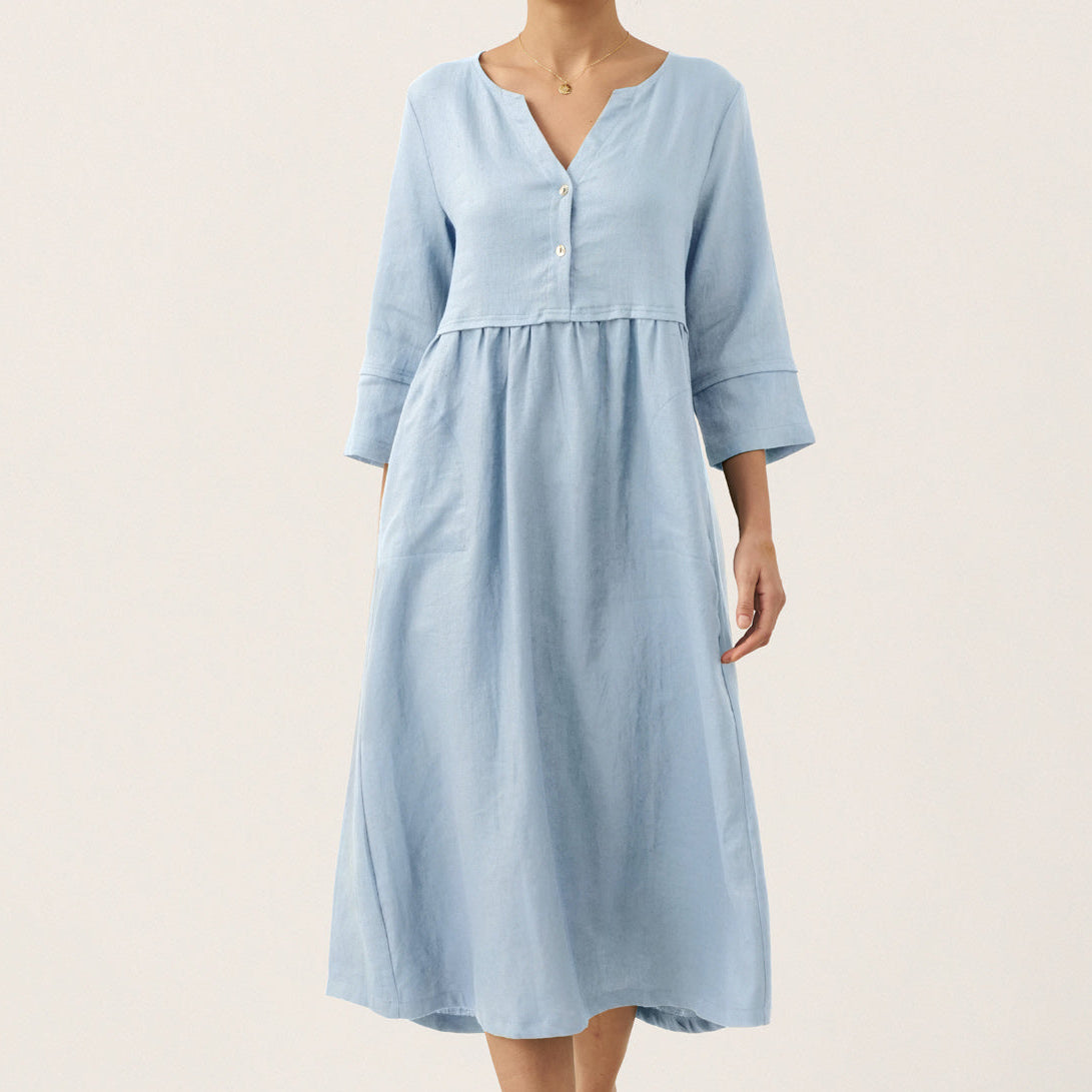 Linen Button Waist Dress — Luna
