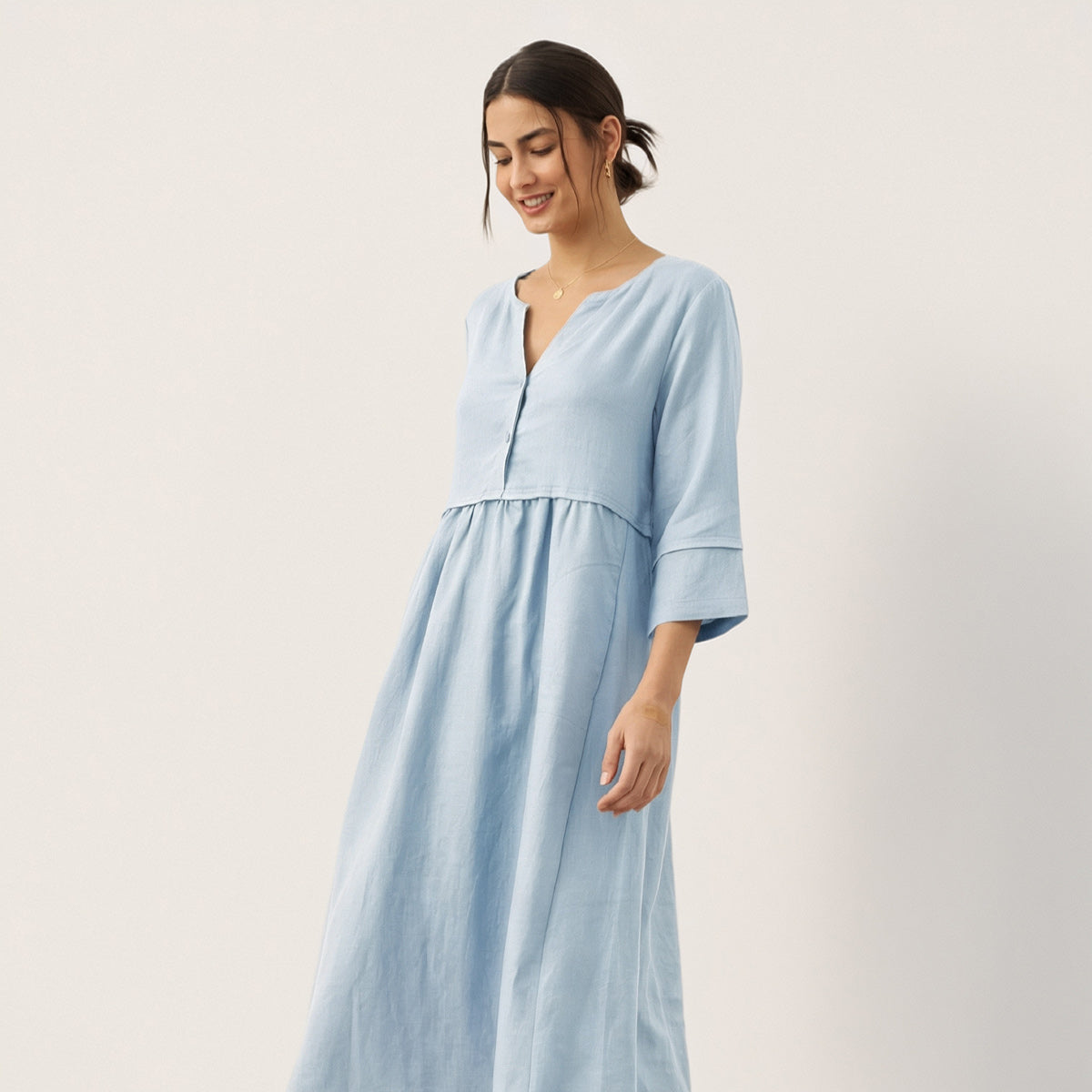Linen Button Waist Dress — Luna