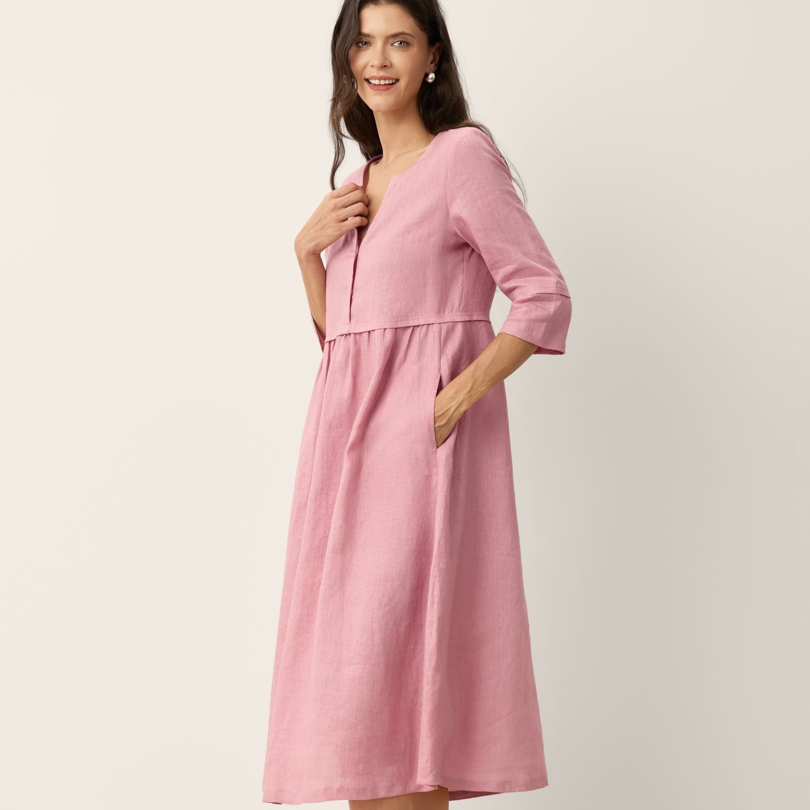 Linen Button Waist Dress — Luna