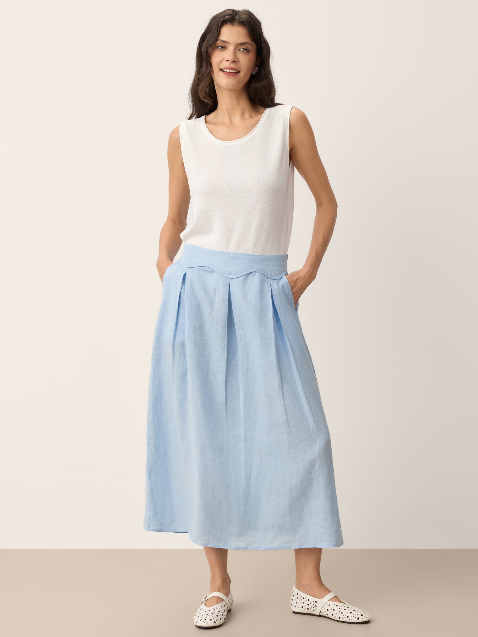 Fashionista Heaven Linen Scalloped A-Line Skirt — Ondine