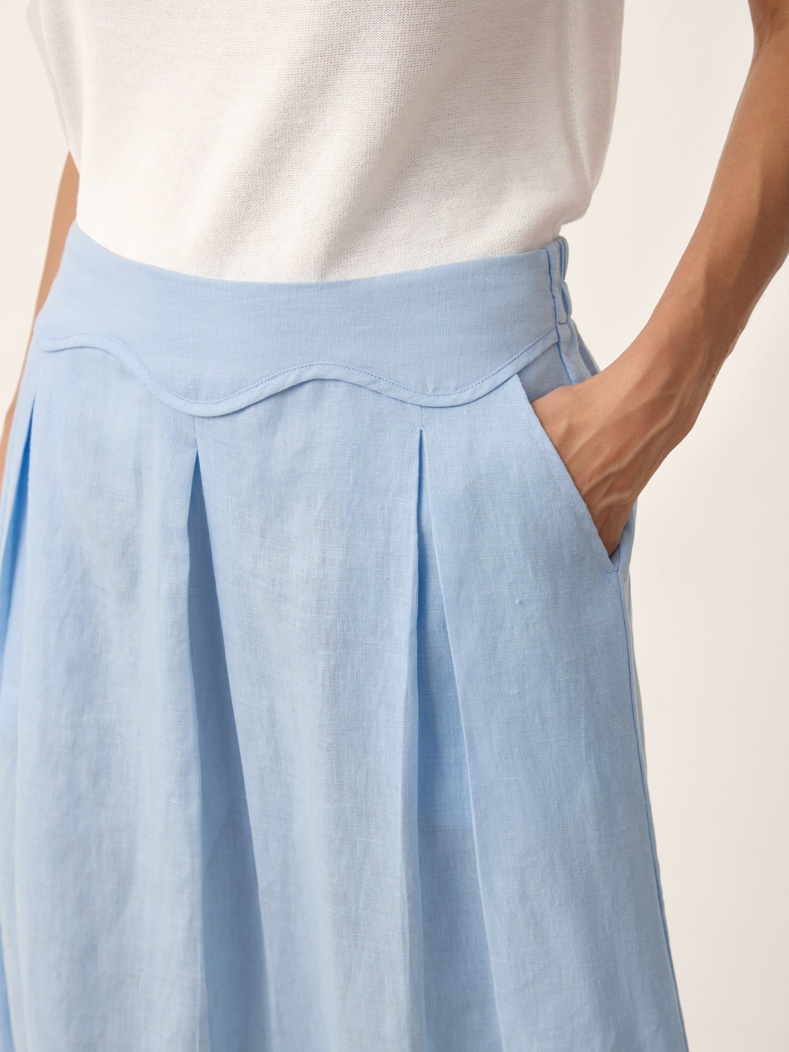 Fashionista Heaven Linen Scalloped A-Line Skirt — Ondine