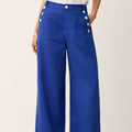 Fashionista Heaven Linen Shell-Button Wide-Leg Pants — Carlotta
