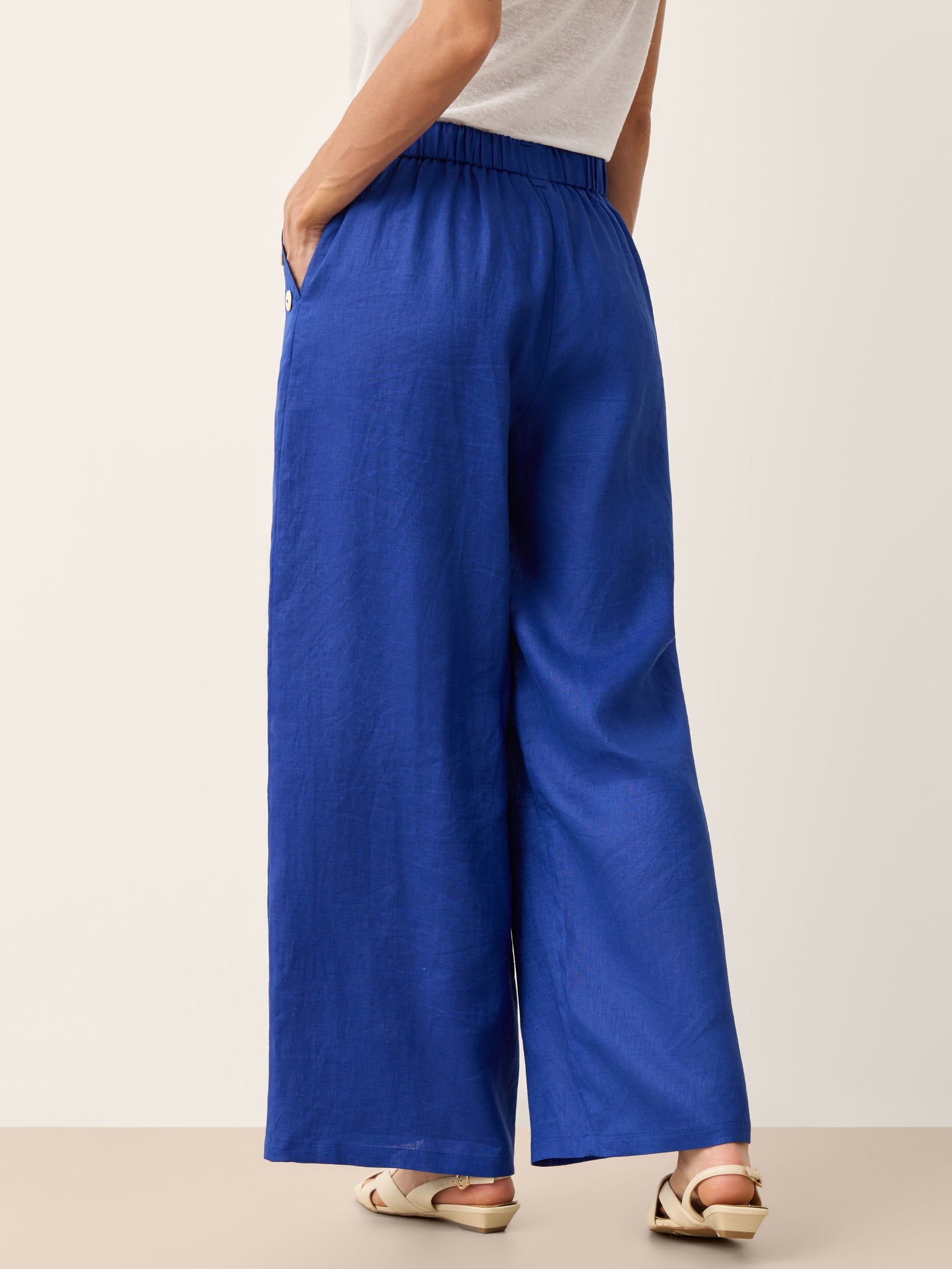 Fashionista Heaven Linen Shell-Button Wide-Leg Pants — Carlotta