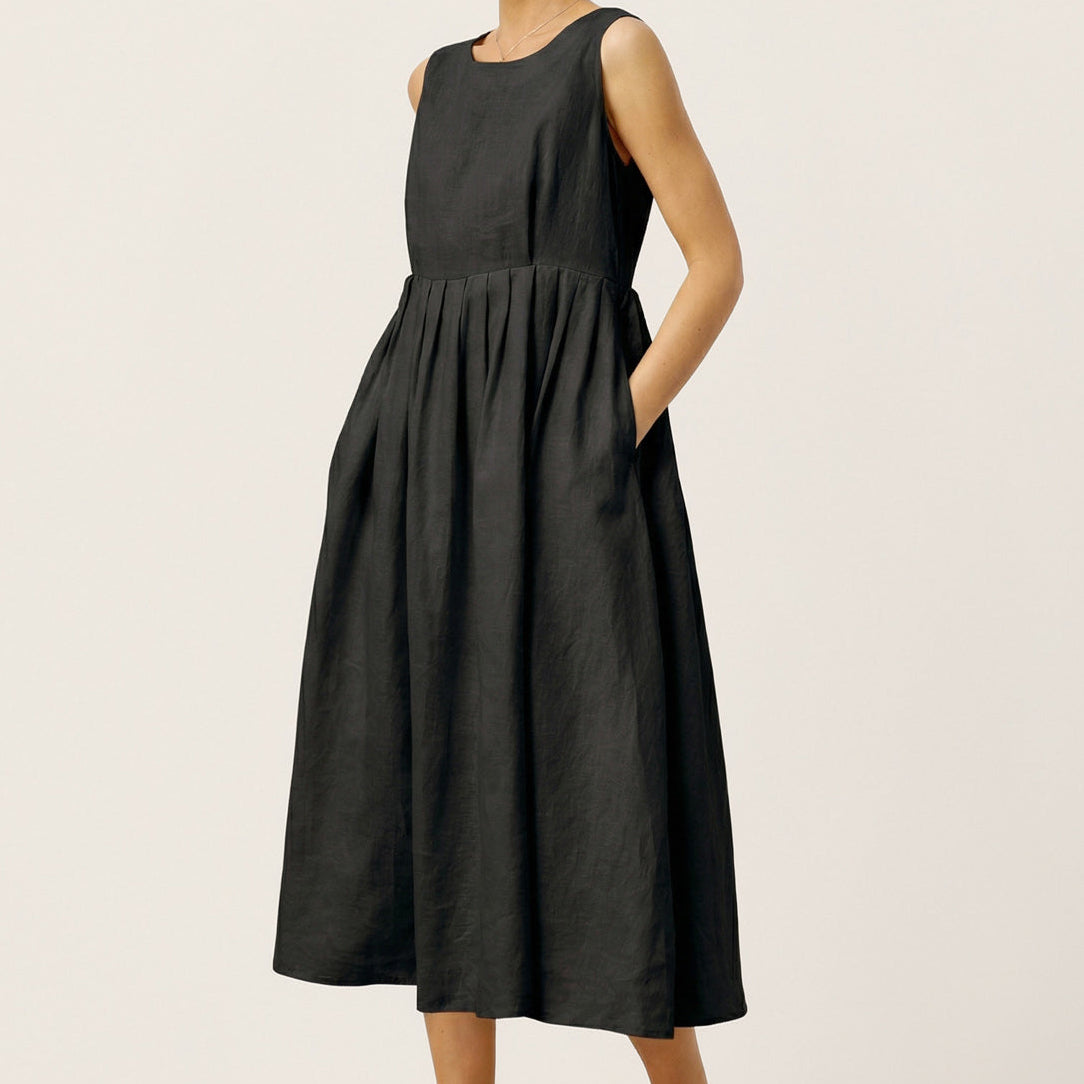 Linen Crew Neck Dress — Selene