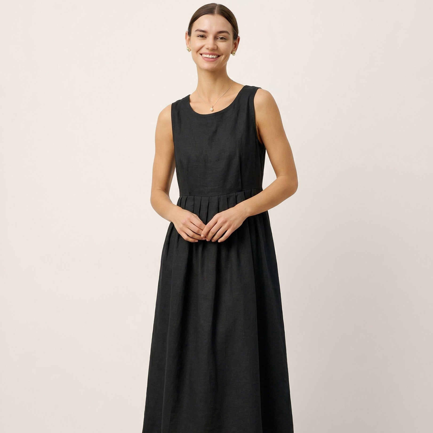 Linen Crew Neck Dress — Selene