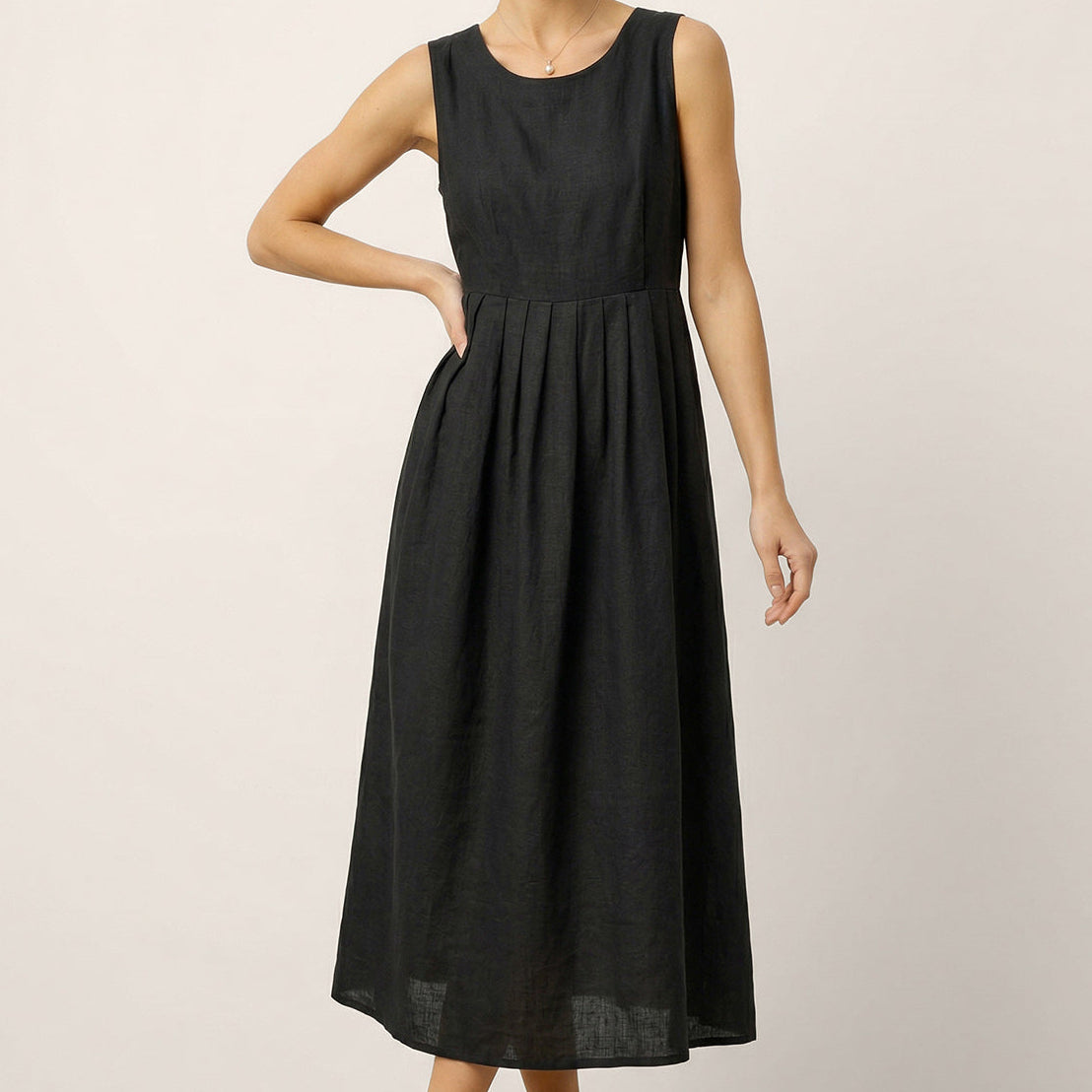 Linen Crew Neck Dress — Selene