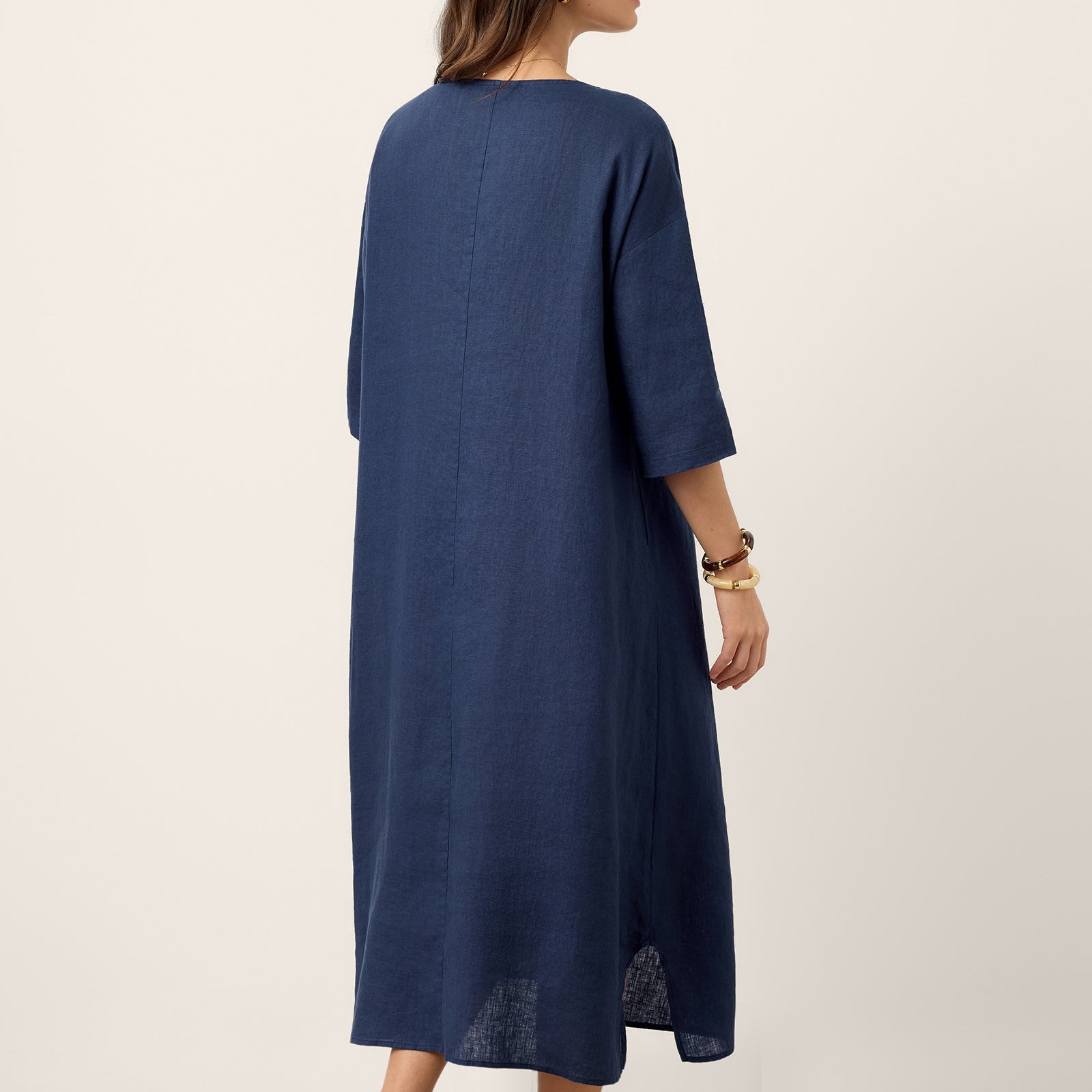 Linen Roll-Up Sleeve Dress — Maribel