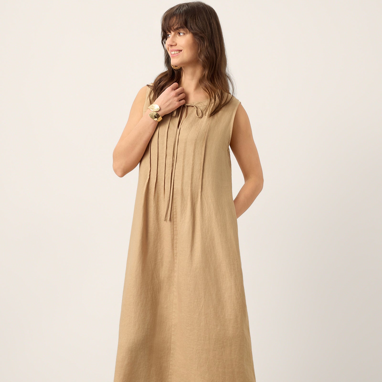 Linen Tie-Neck Dress — Millicent