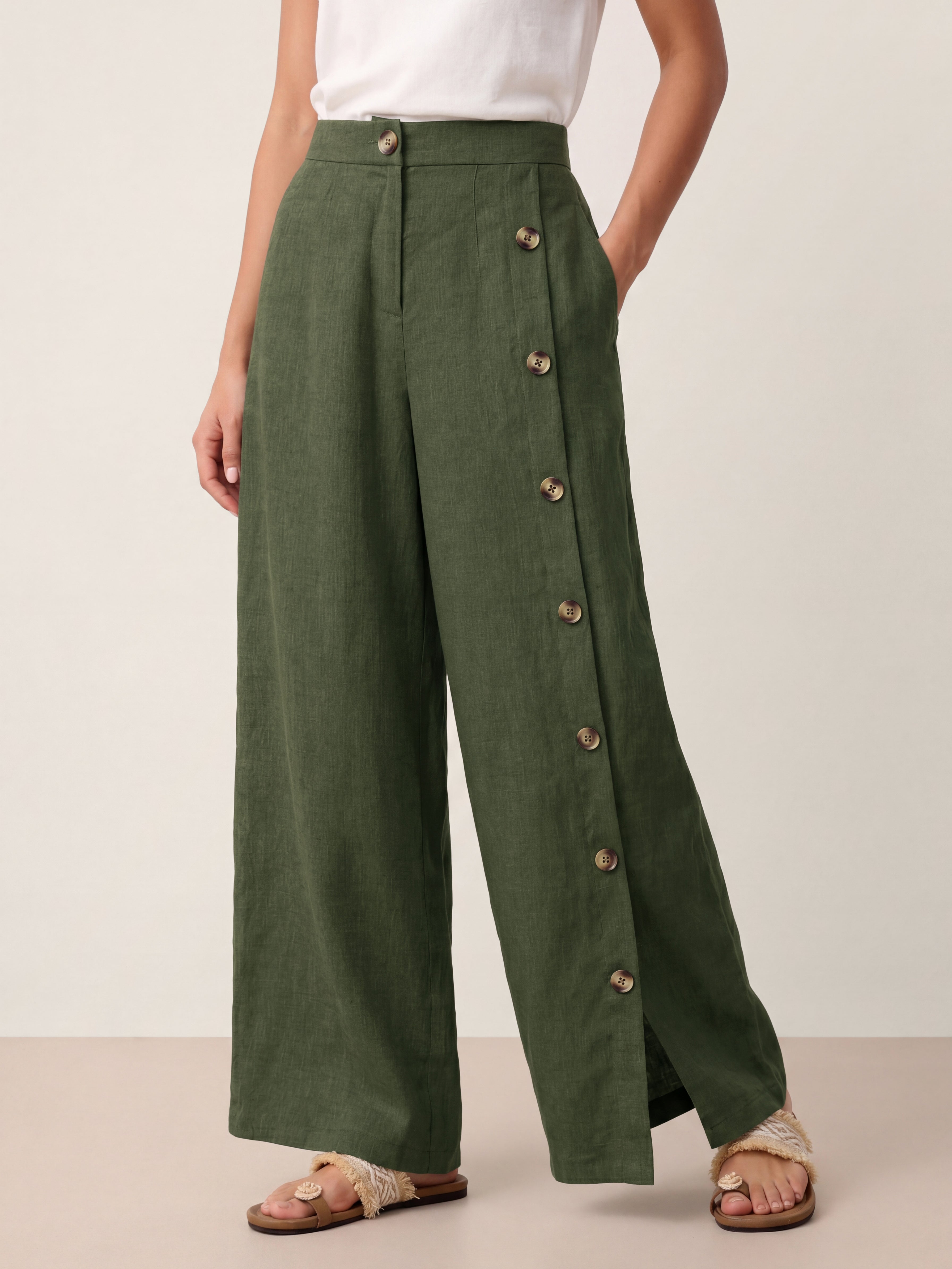 Fashionista Heaven Linen Slit-Hem Pants — Anaïs