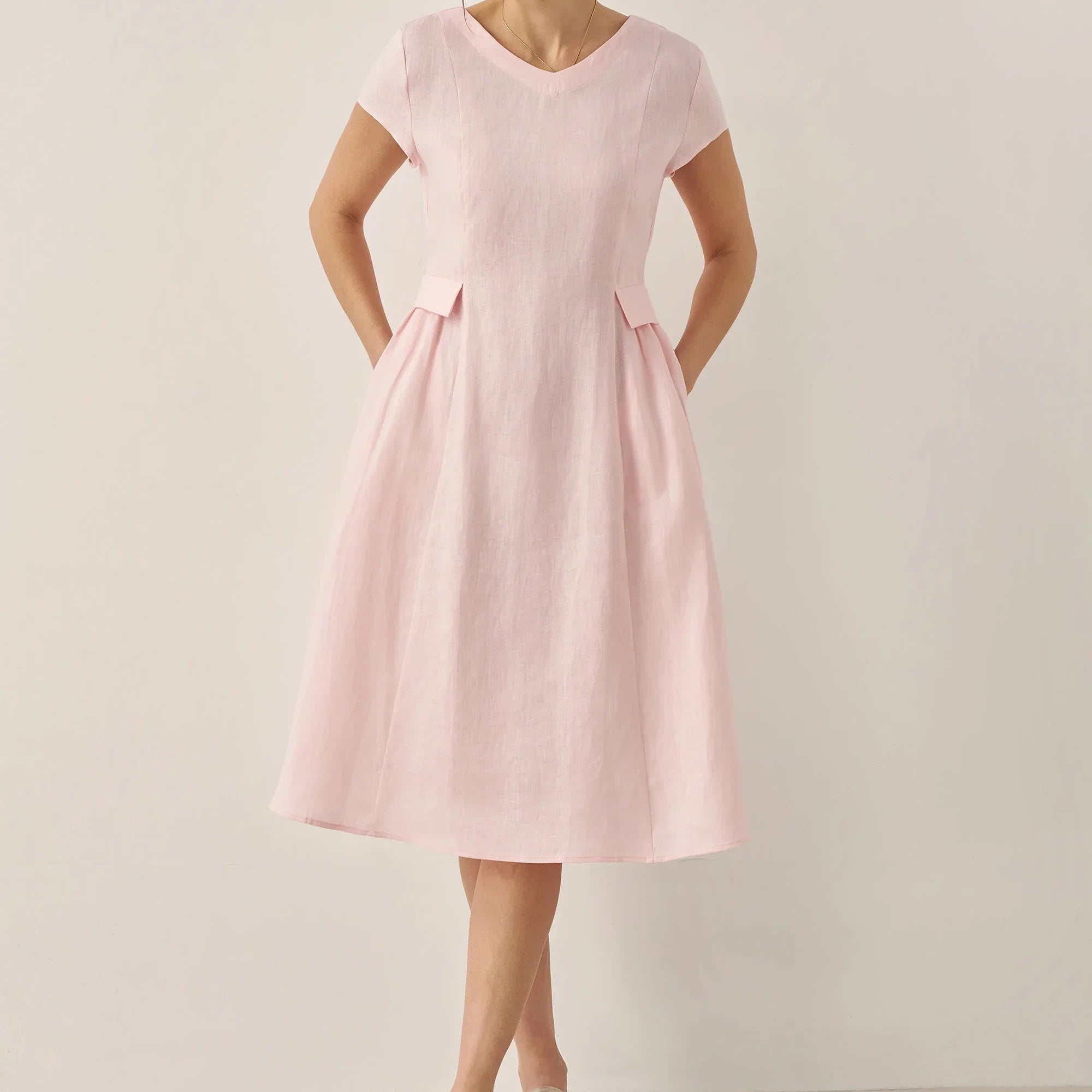 Linen V-Neck Dress — Alexa