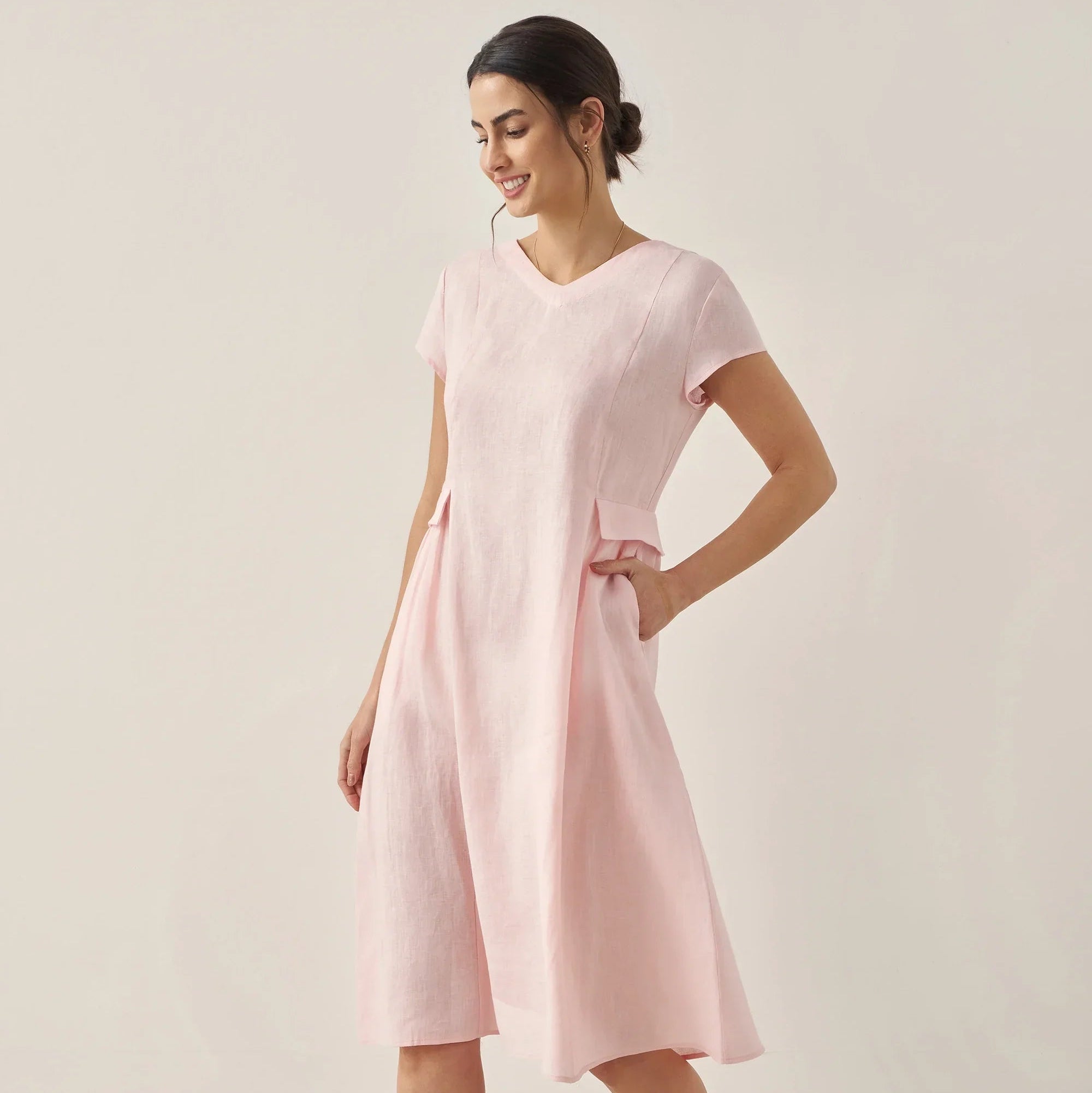 Linen V-Neck Dress — Alexa