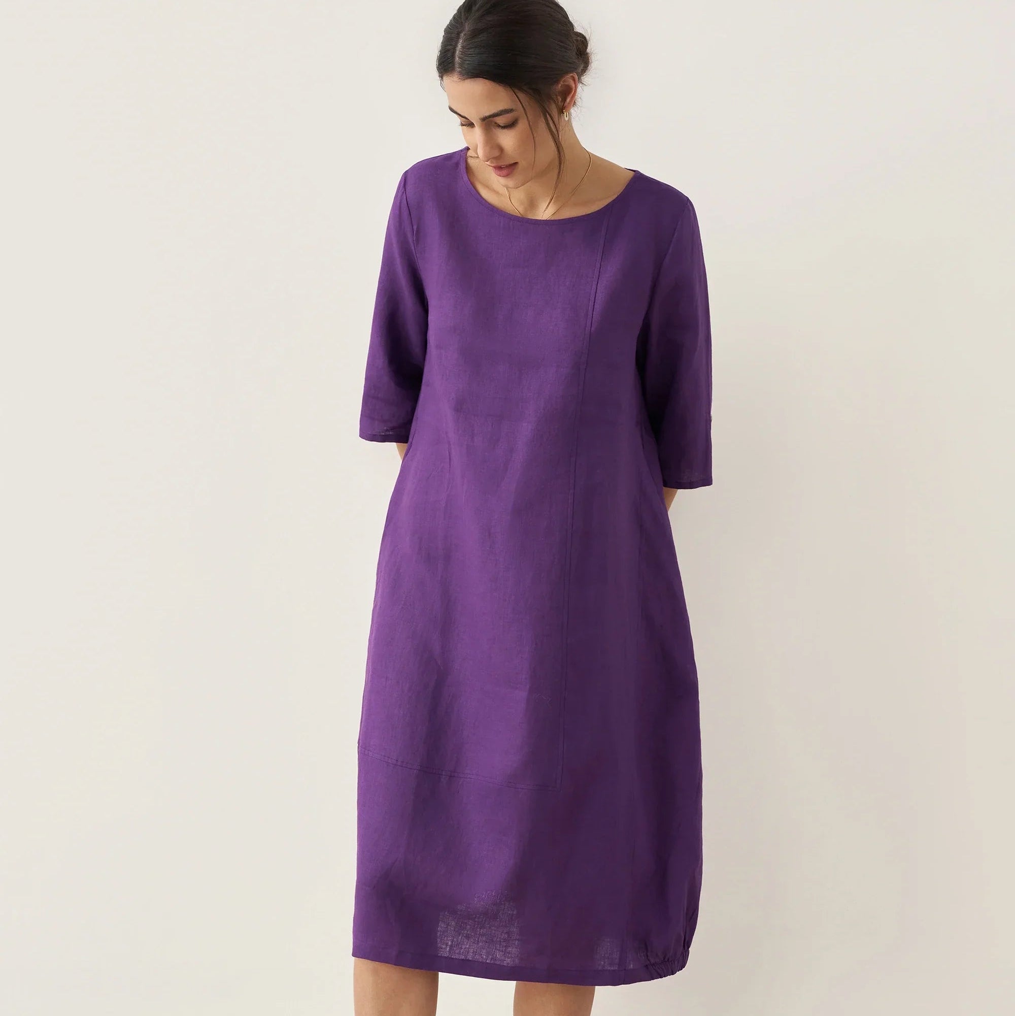 Linen Collarless Dress — Sofia