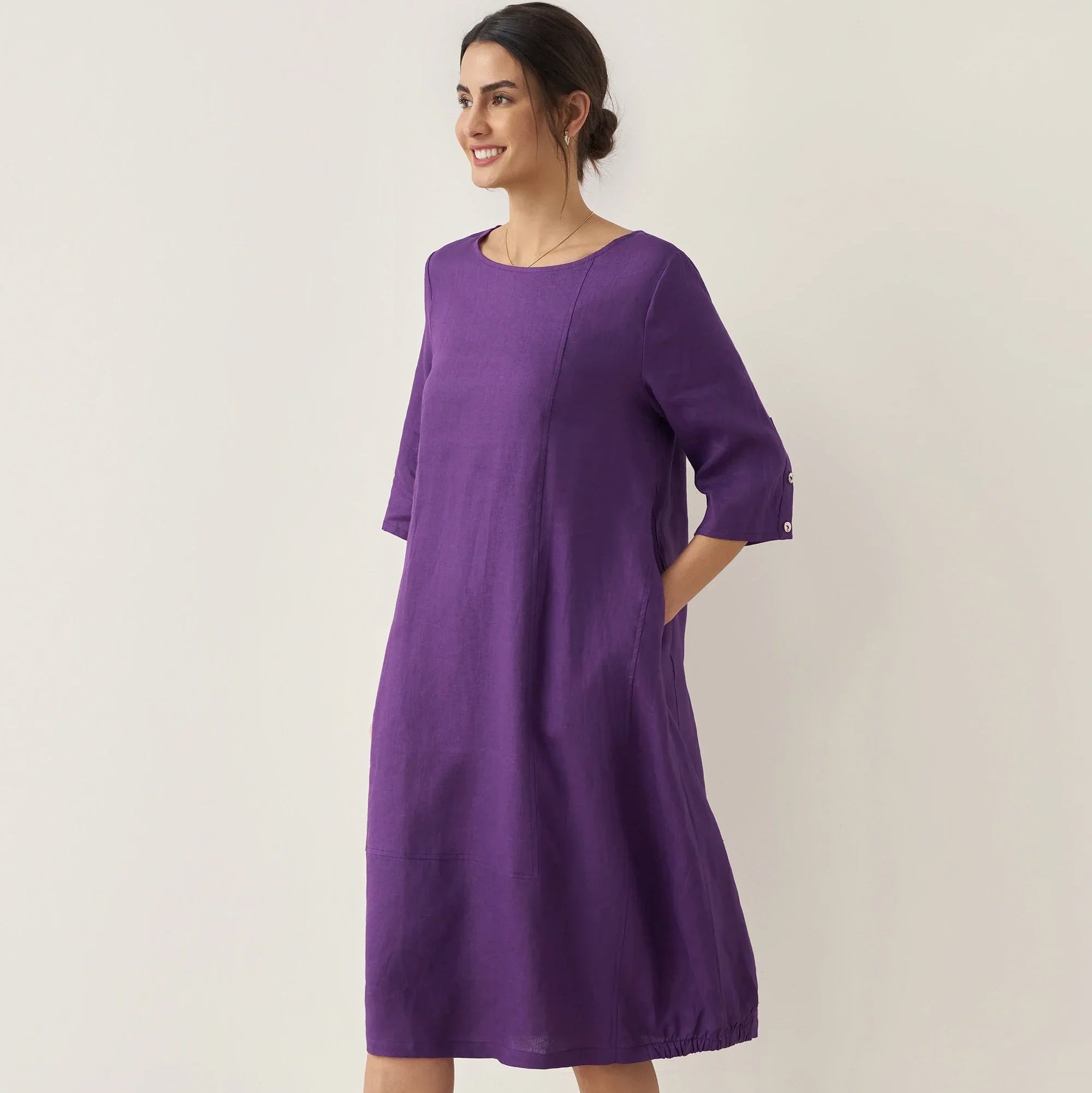 Linen Collarless Dress — Sofia