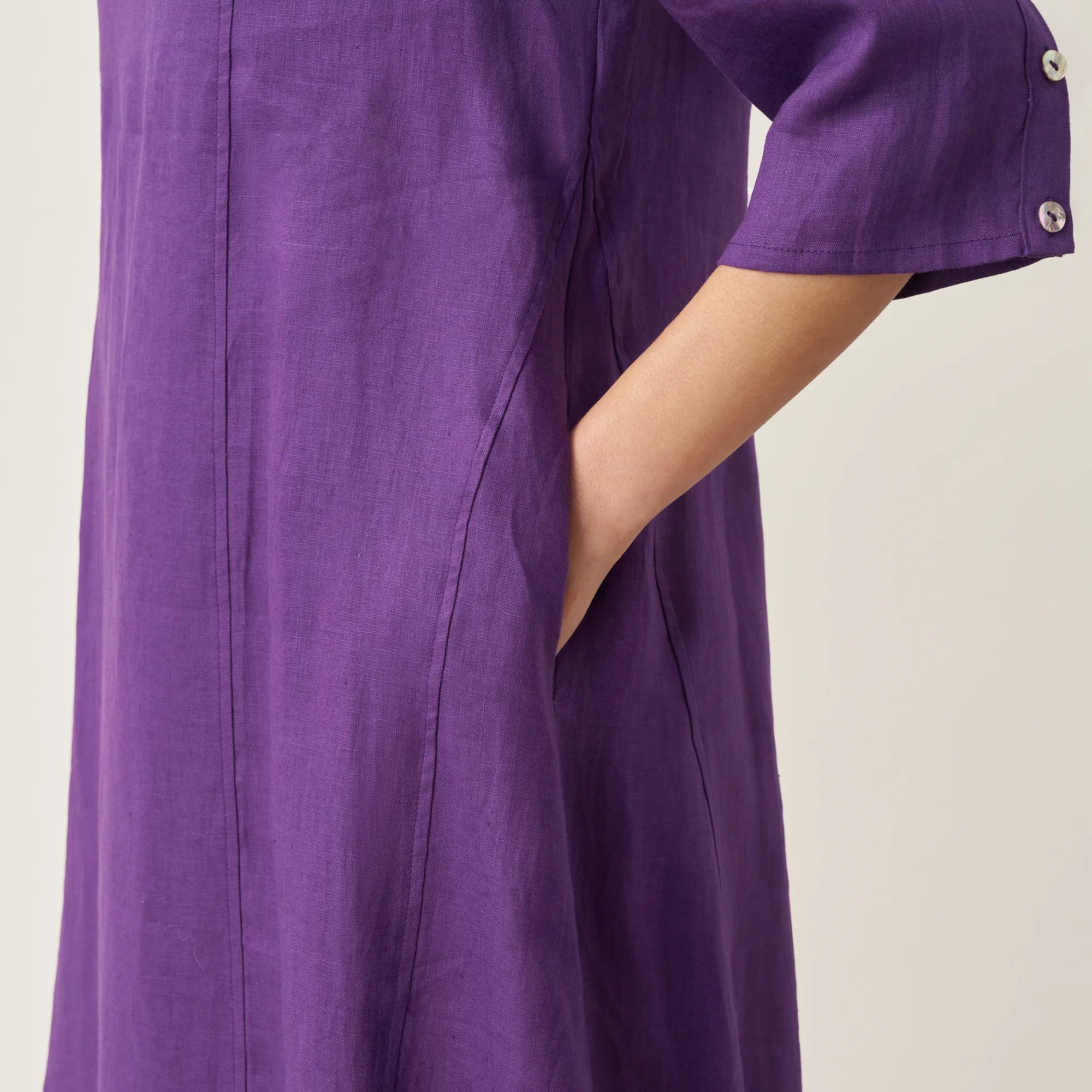 Linen Collarless Dress — Sofia