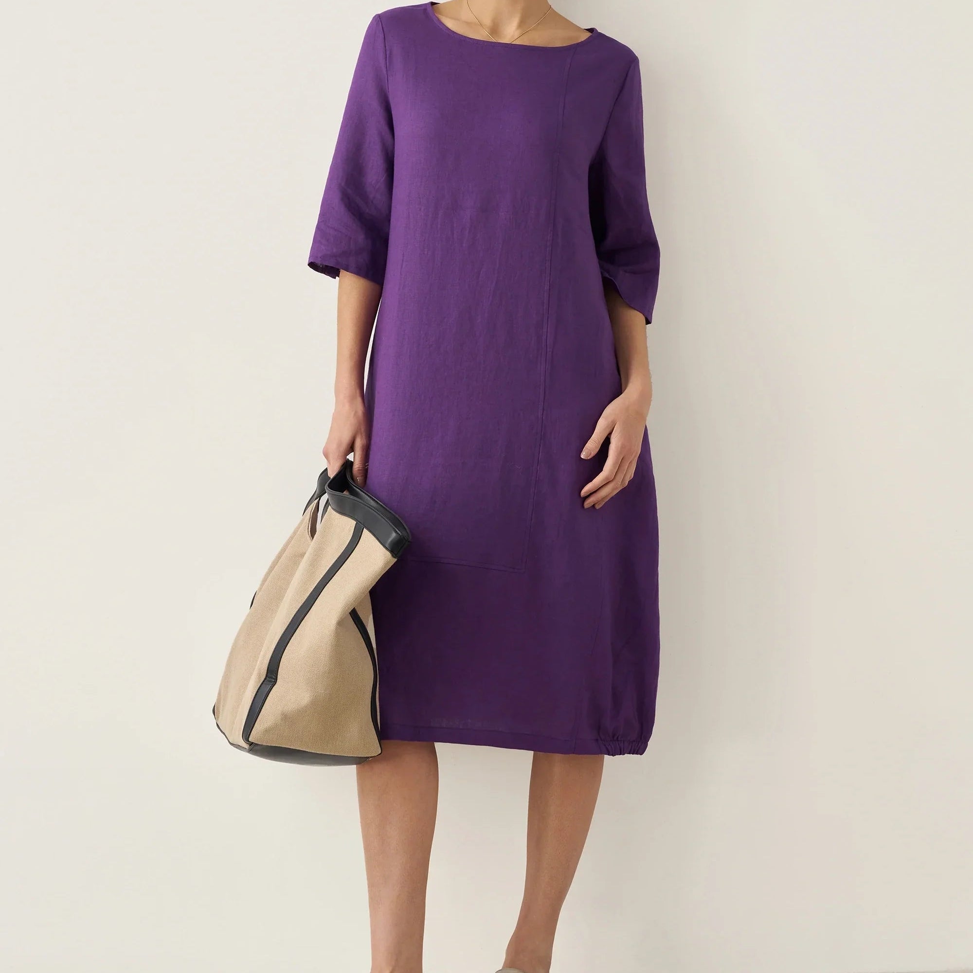 Linen Collarless Dress — Sofia