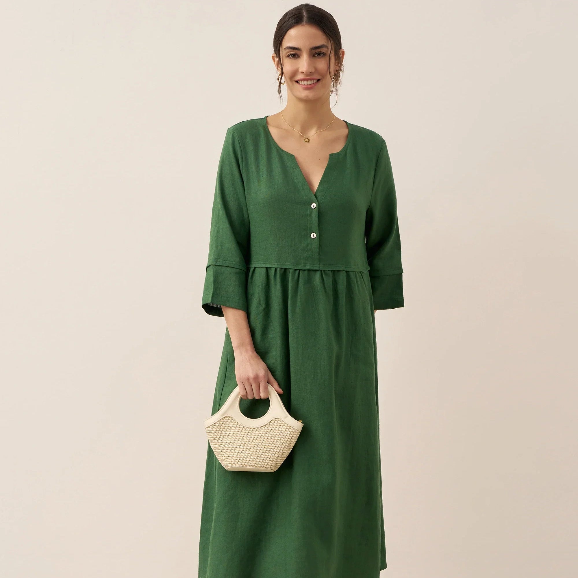 Linen Button Waist Dress — Luna