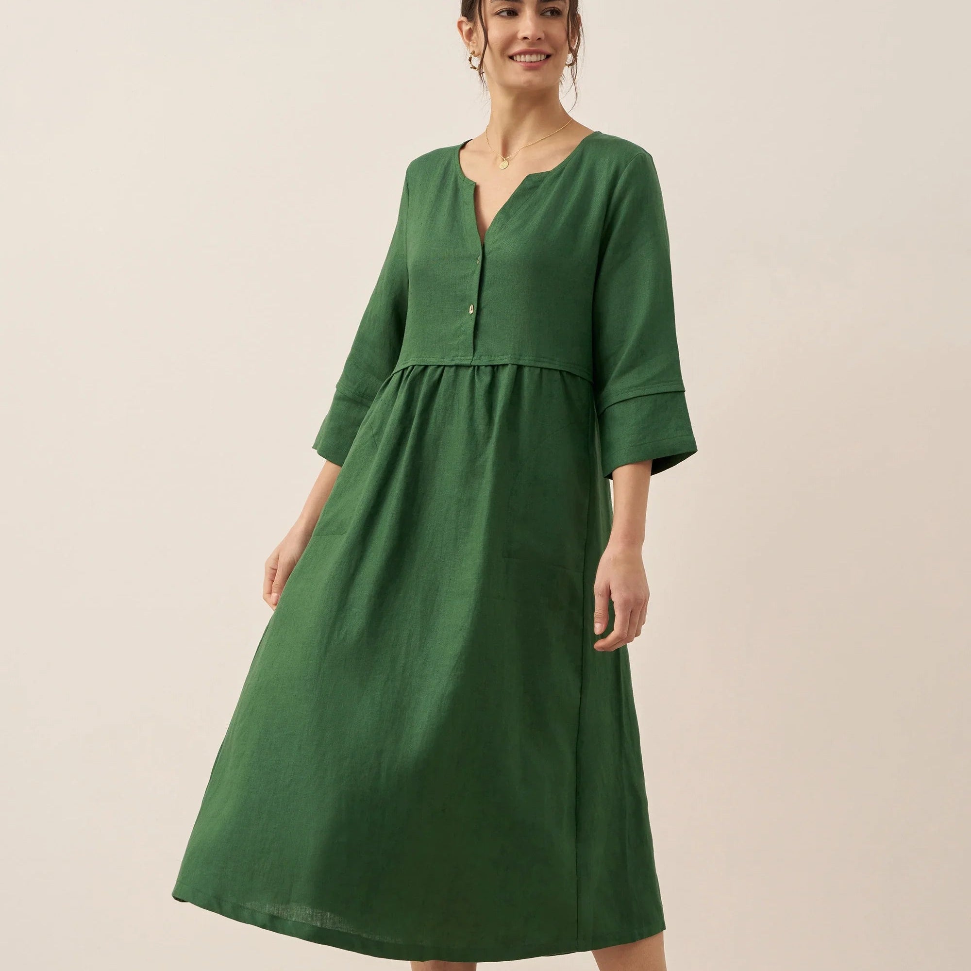 Linen Button Waist Dress — Luna