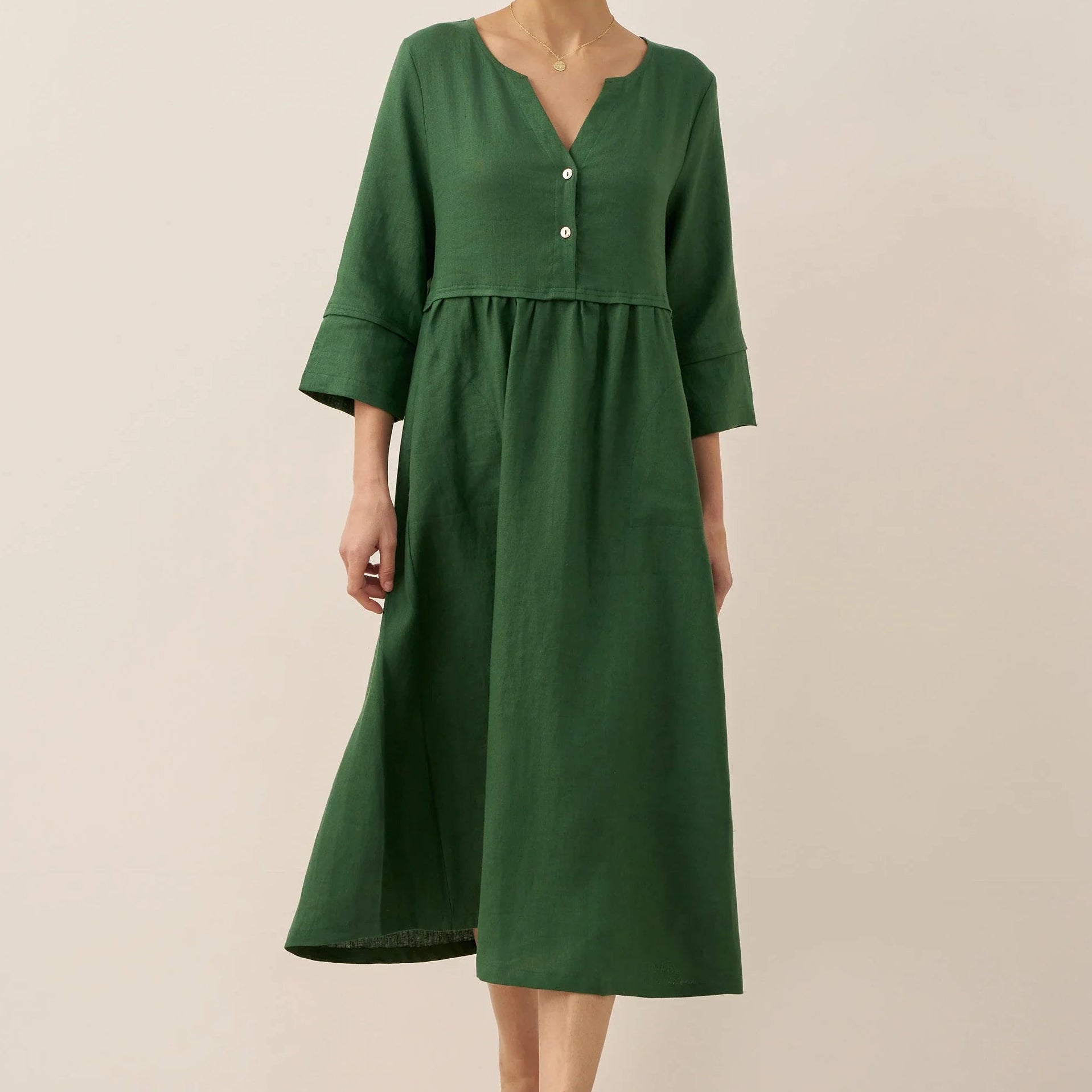 Linen Button Waist Dress — Luna