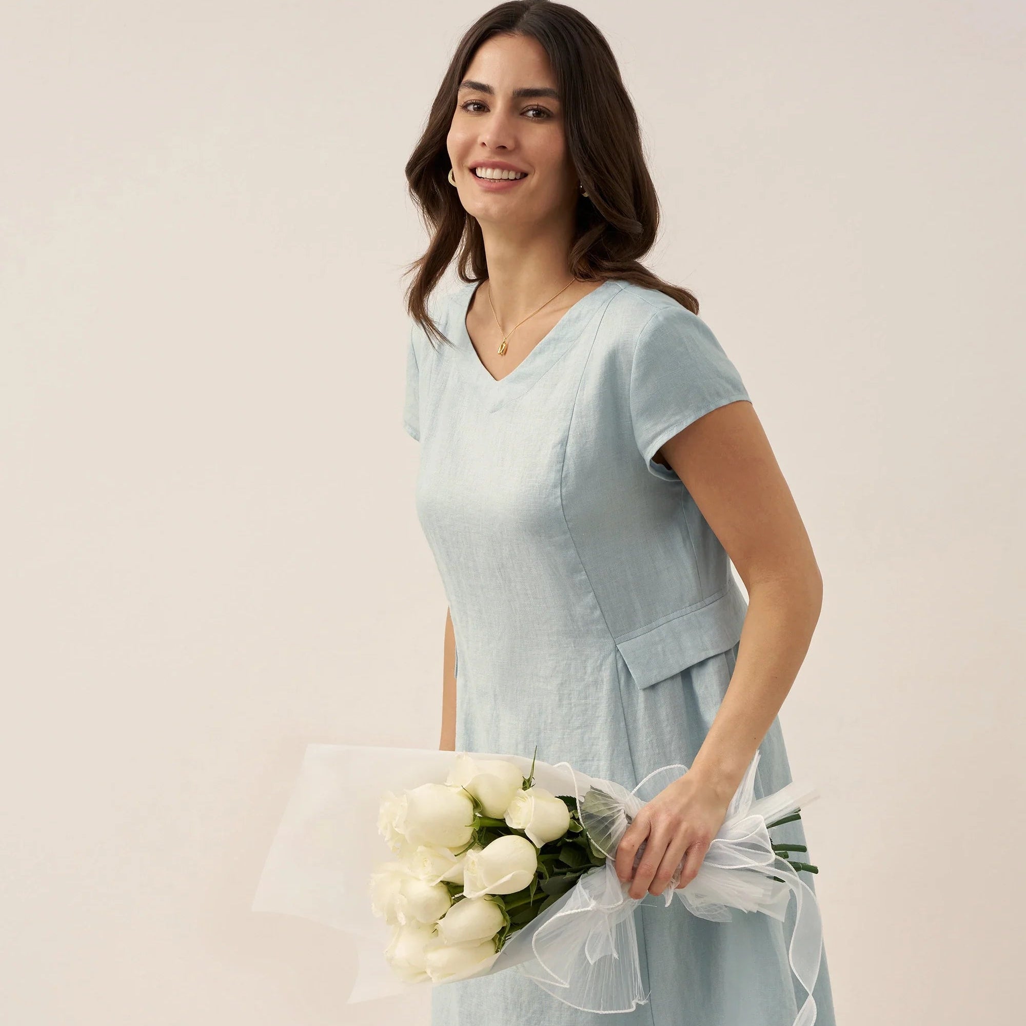 Linen V-Neck Dress — Alexa