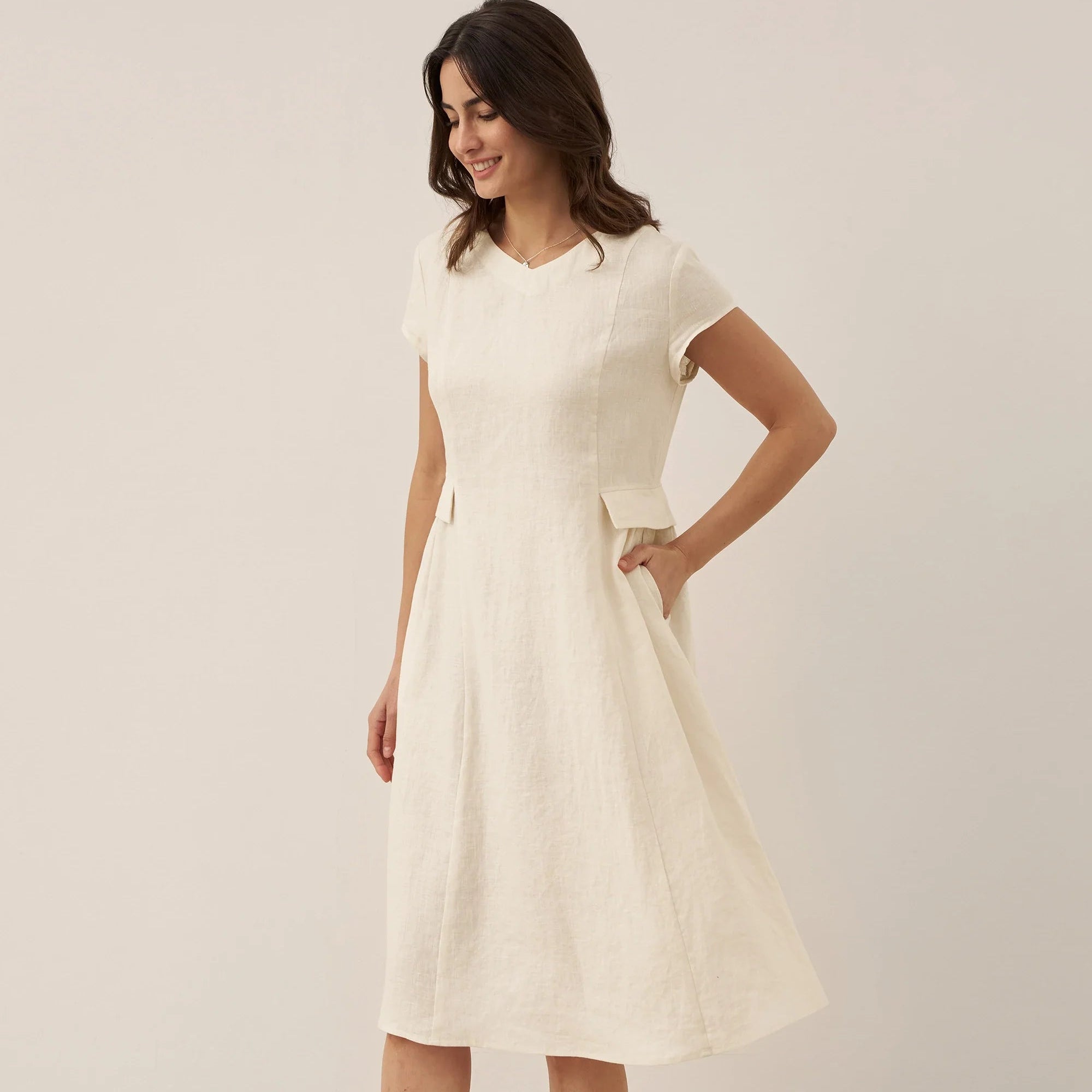 Linen V-Neck Dress — Alexa
