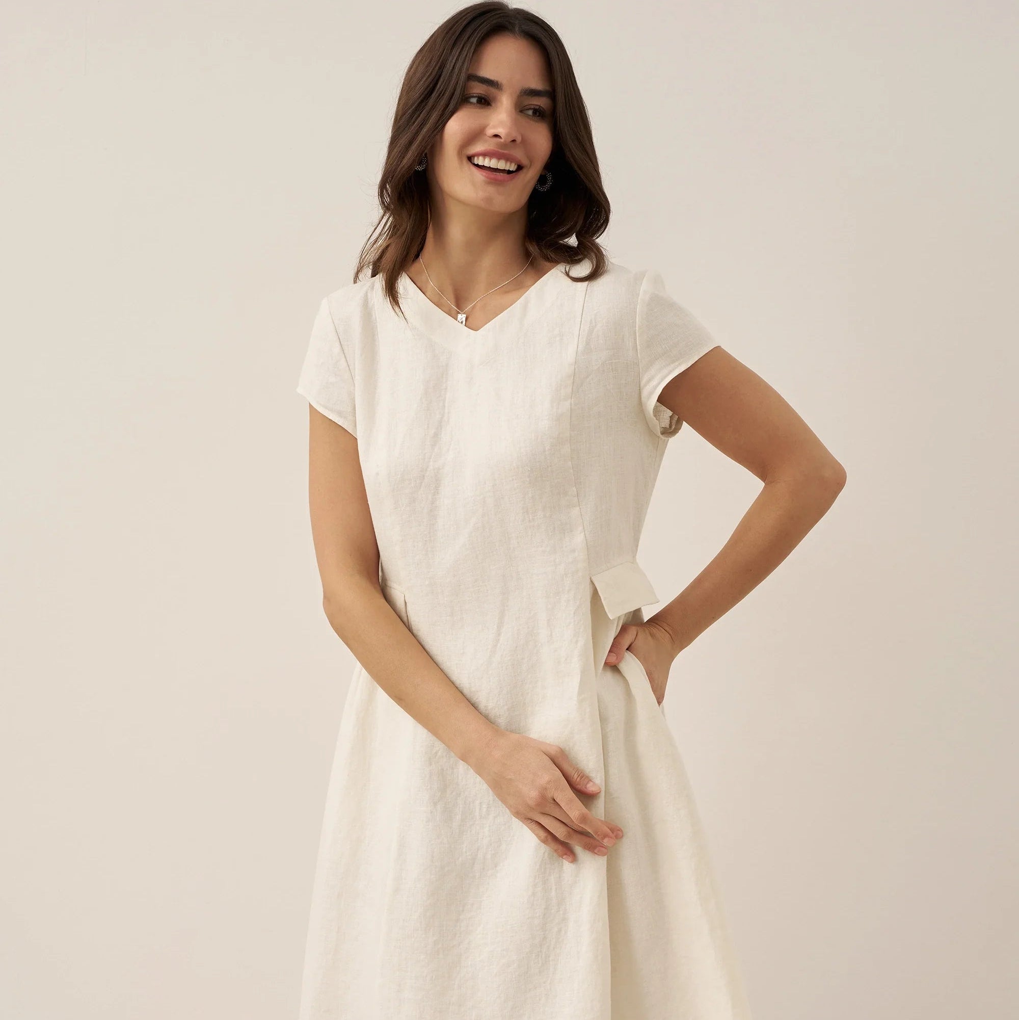 Linen V-Neck Dress — Alexa