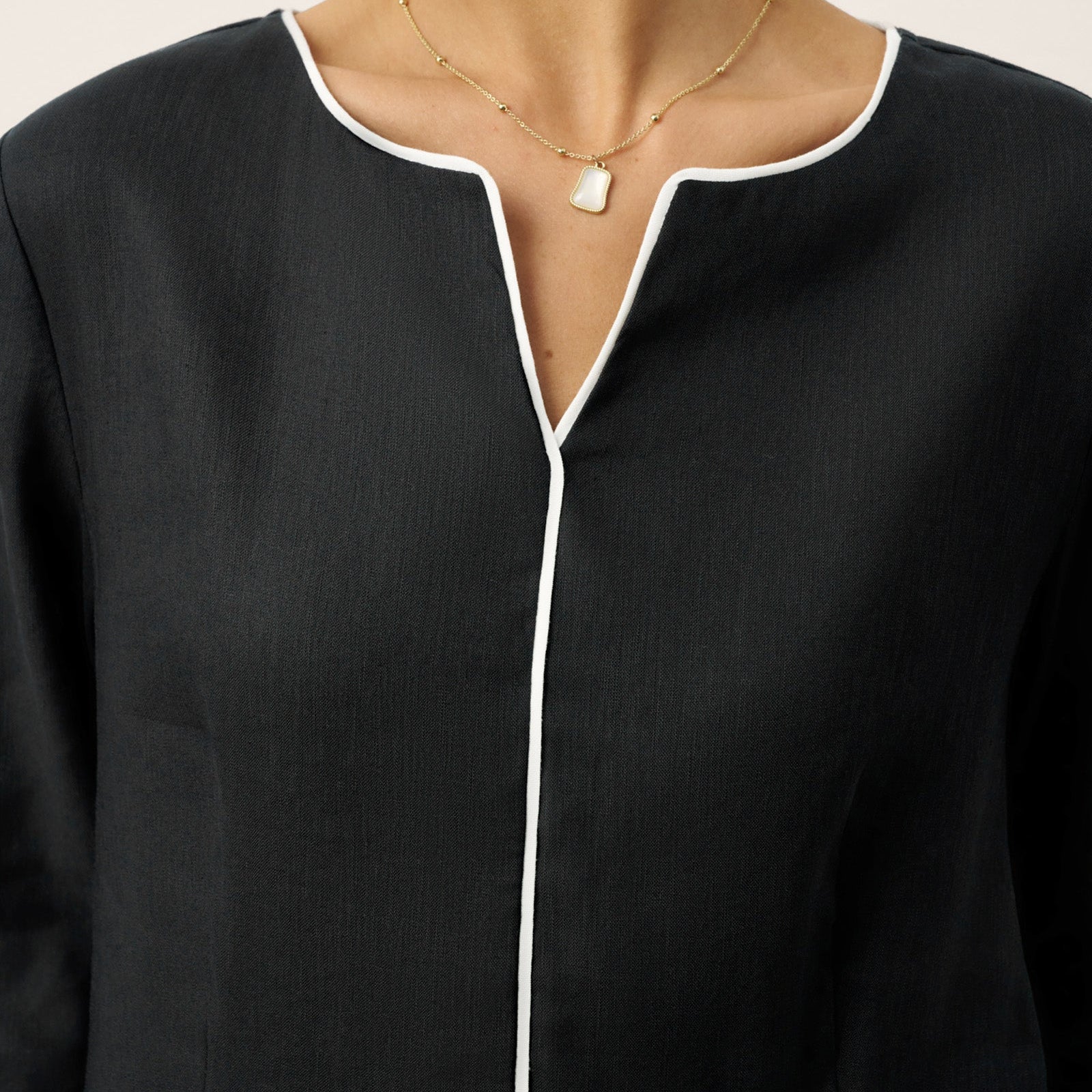 Linen-Lyocell Contrast Trim Dress — Nyx